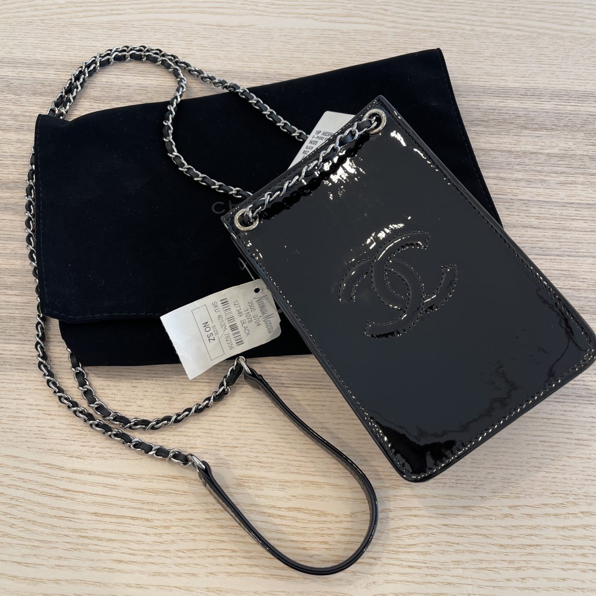 Chanel Patent Crossbody CC Phone Holder Black