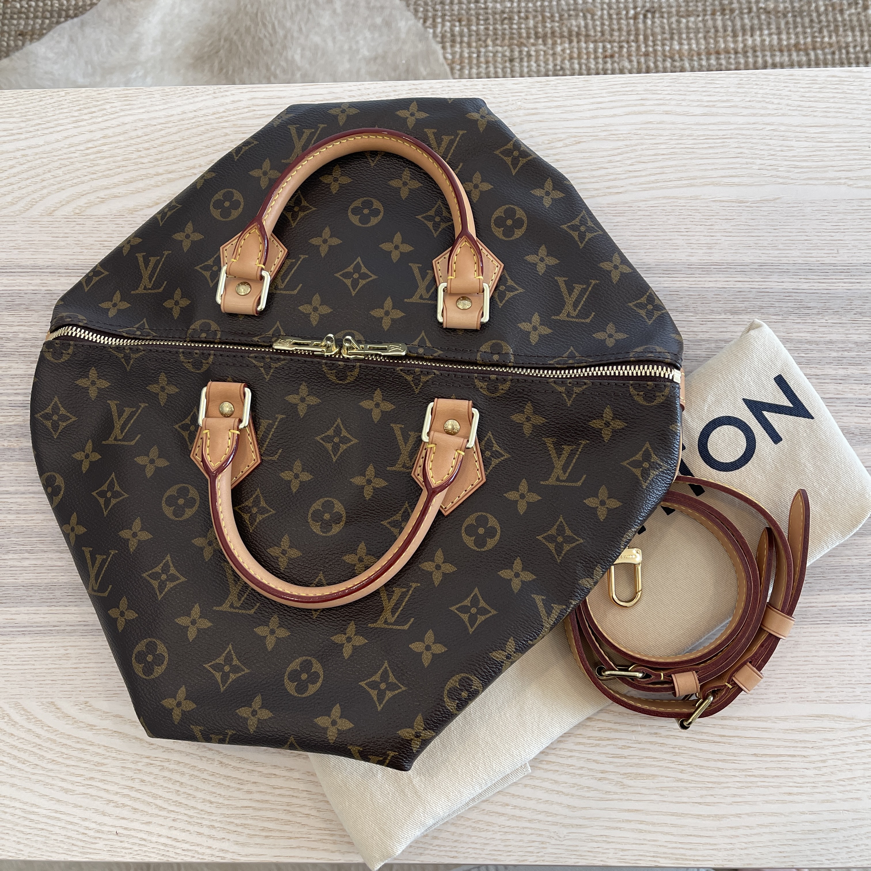 Louis Vuitton Limited Edition Caramel Monogram Stone Speedy Bandouliere 35  Bag - Yoogi's Closet