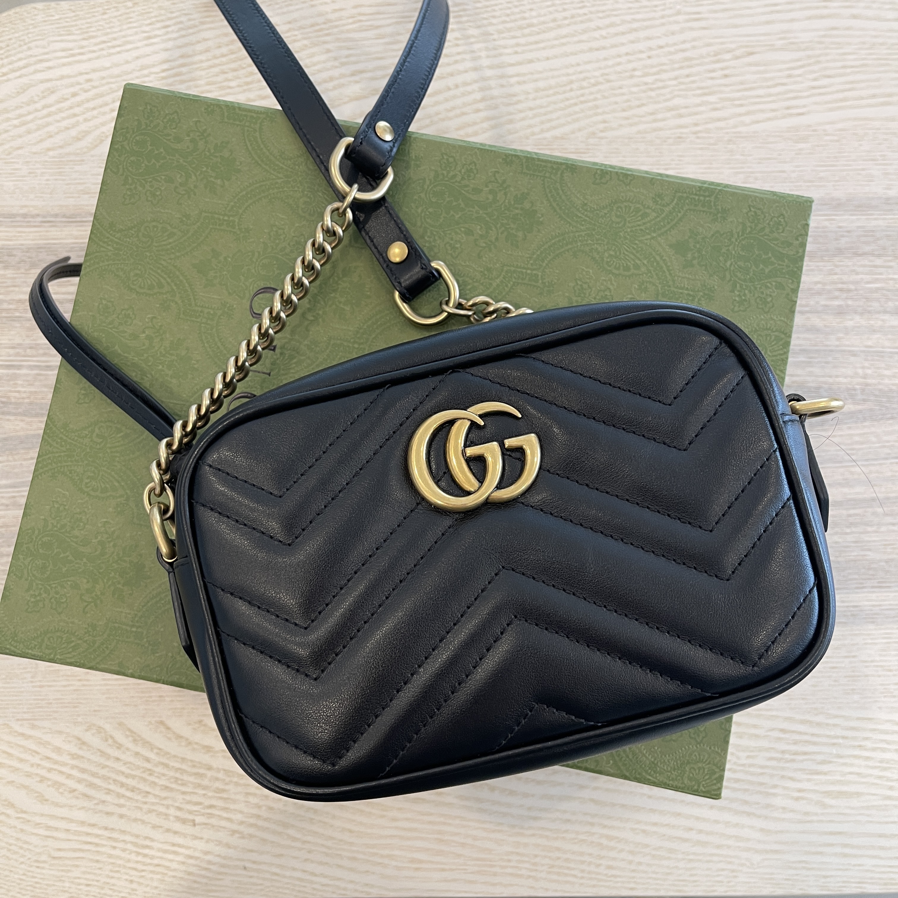 Gucci GG Marmont Matelasse Mini Chain Bag Black in Calfskin