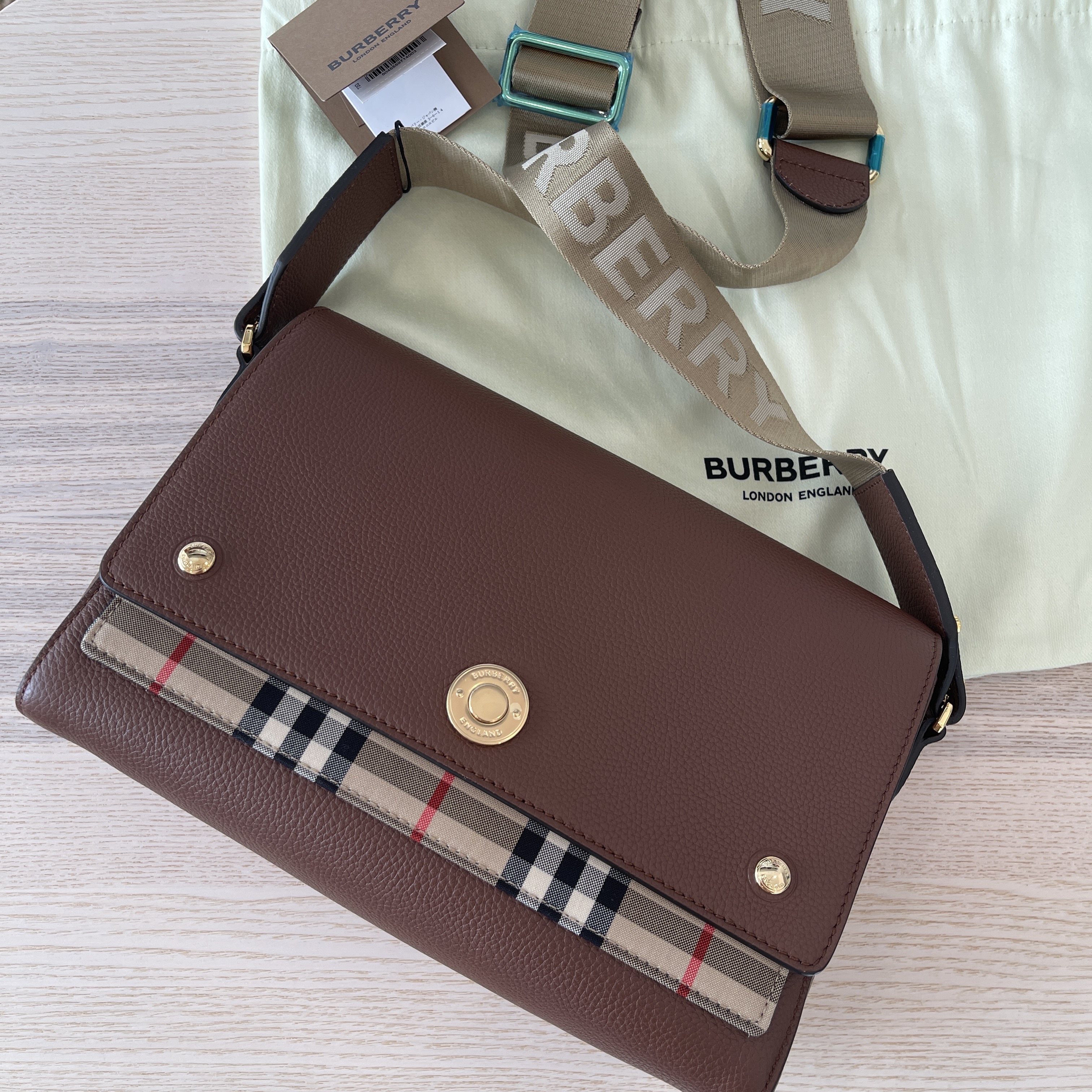 Burberry Leather and Vintage Check Note Crossbody Bag