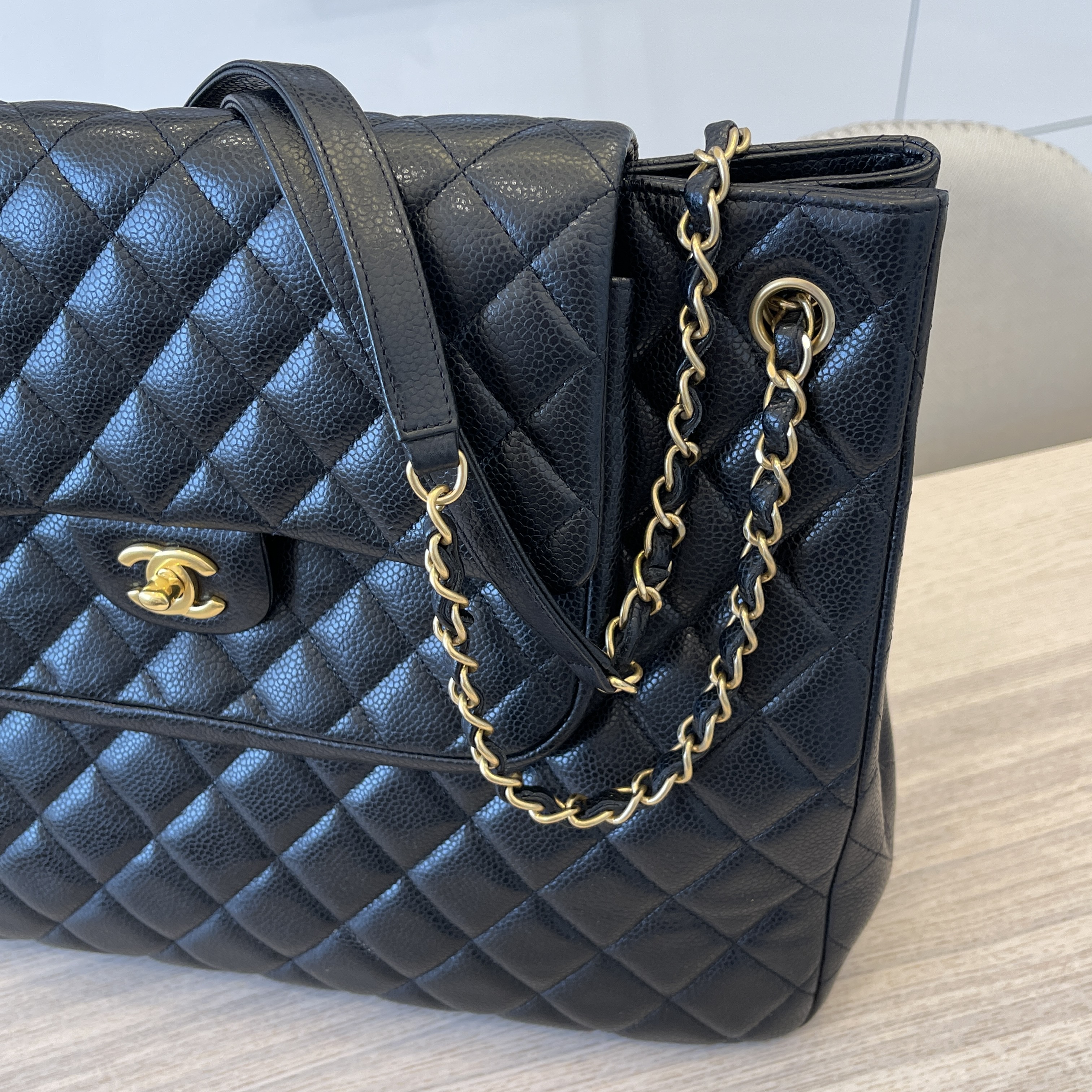 Chanel Classic Flap Shopping Tote Quilted Caviar Large Black