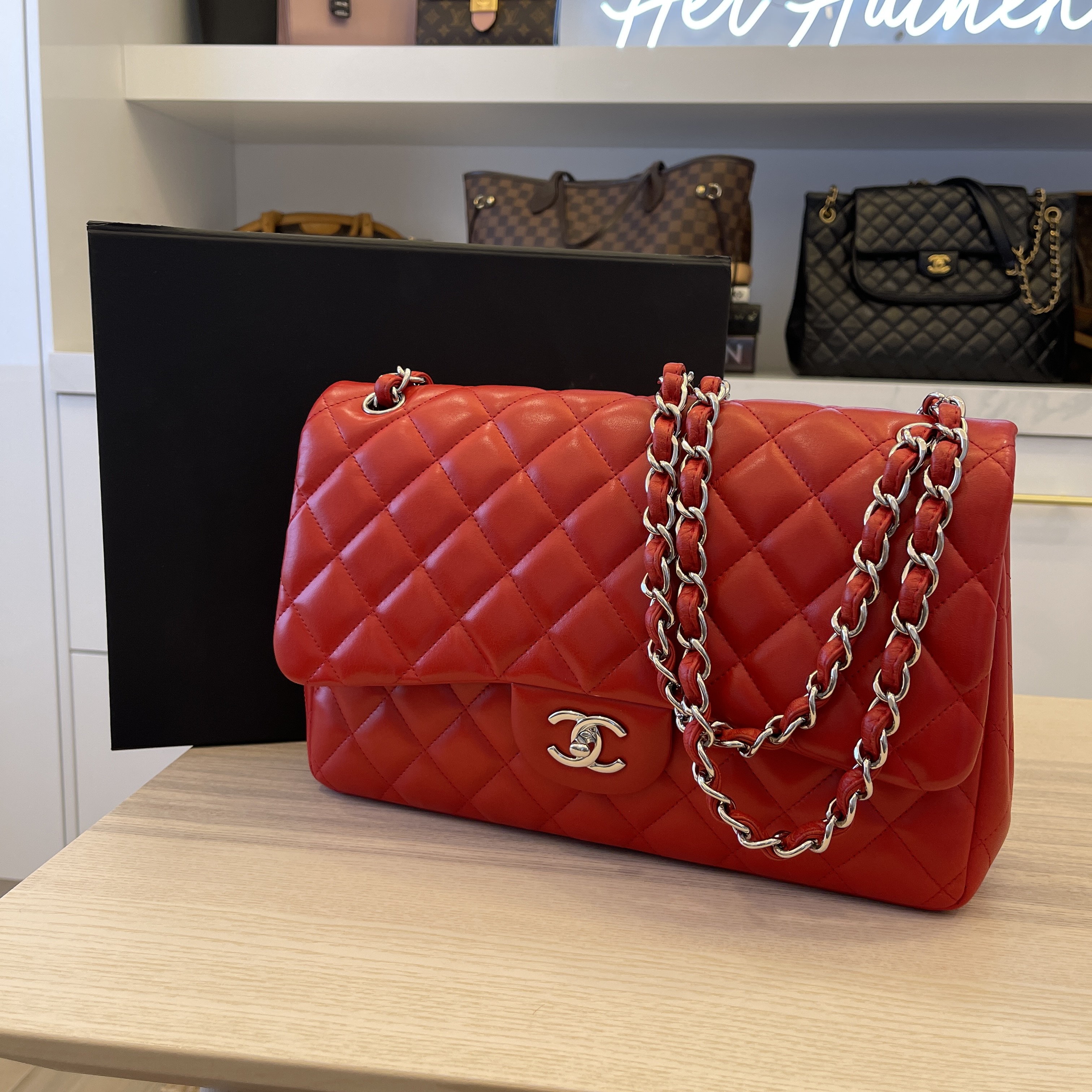 Chanel Wallet on Chain WOC Red Lambskin Silver Hardware – Madison