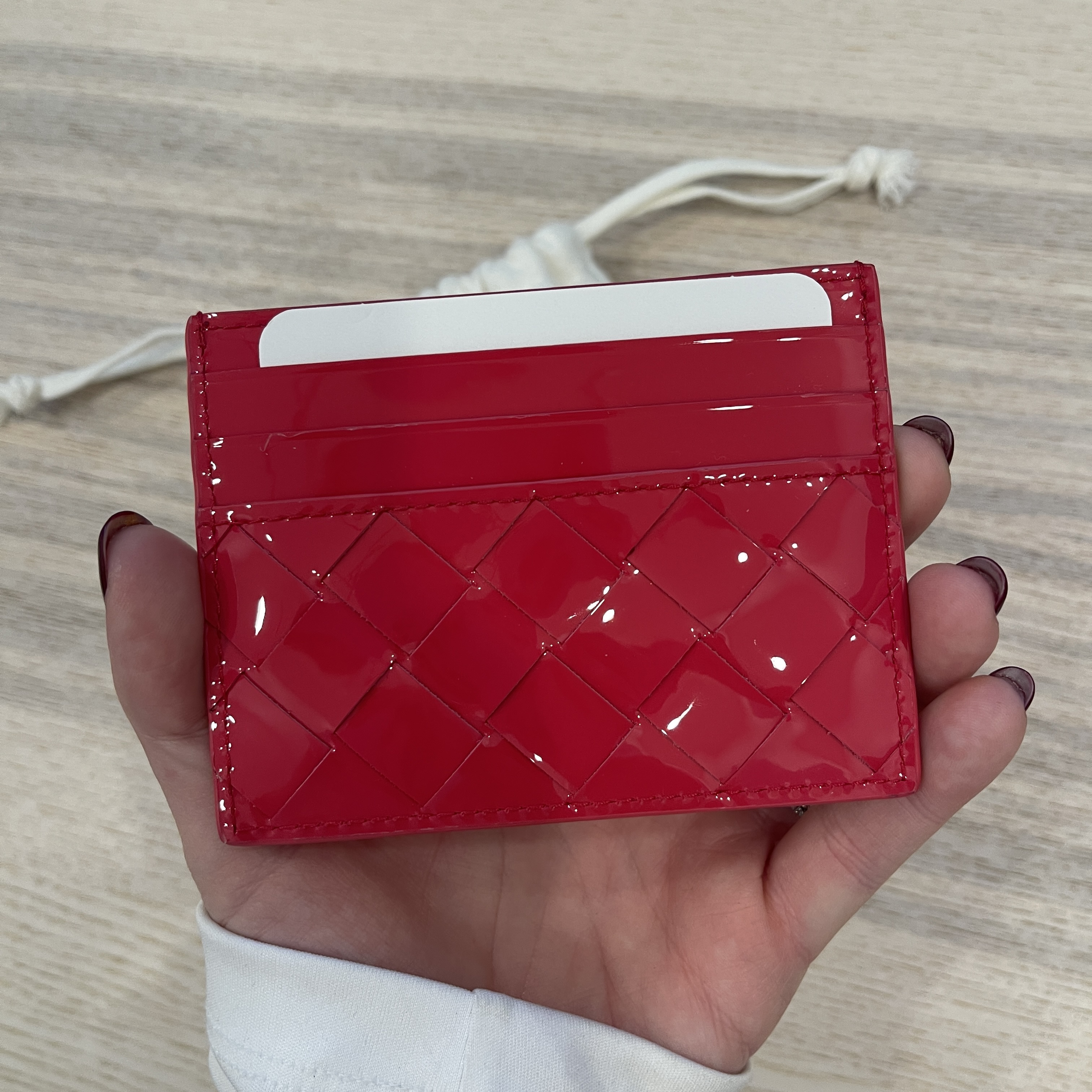 Bottega Veneta Intrecciato Patent Leather Cardholder Candy Red