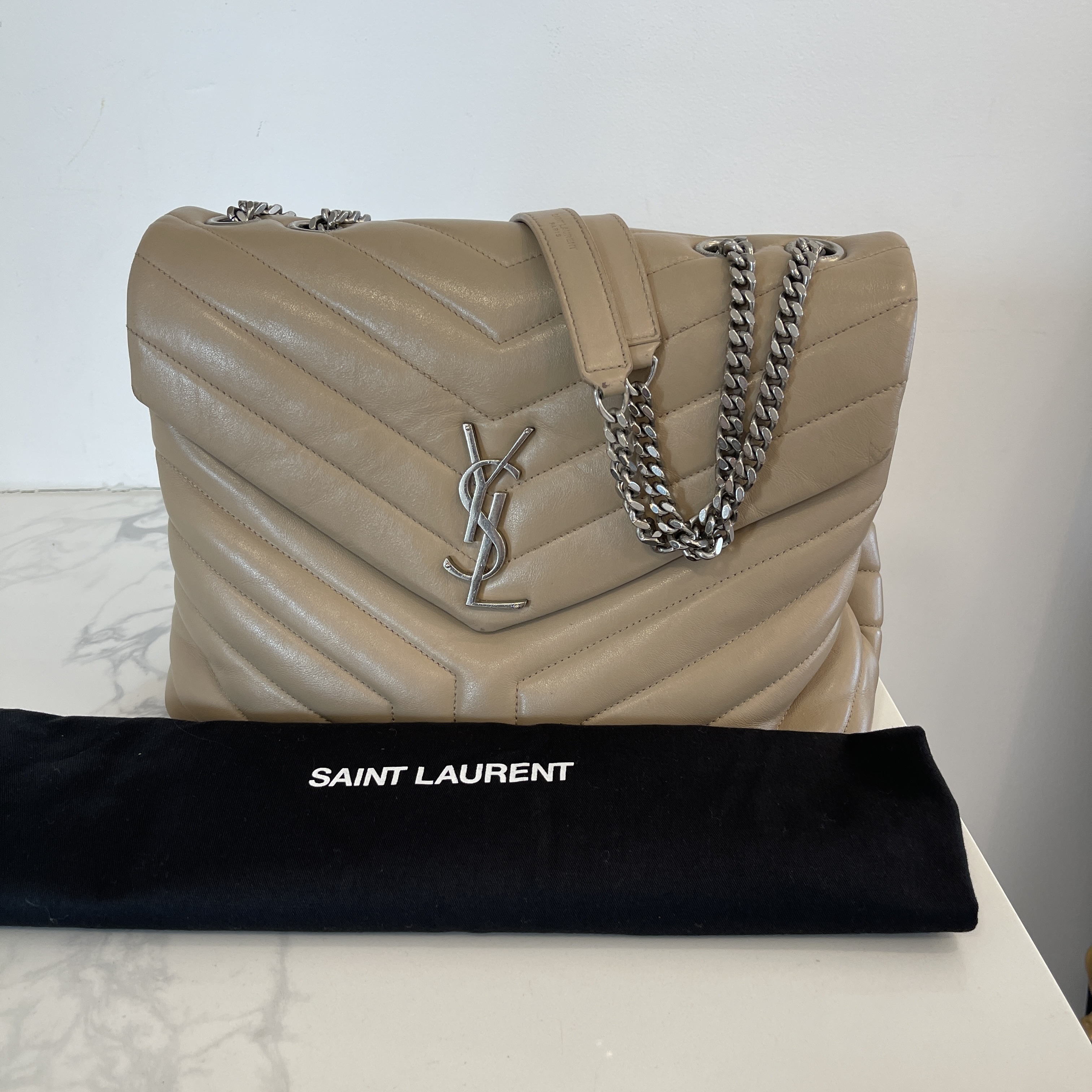 Saint Laurent Medium LouLou Monogram Chain Bag Beige