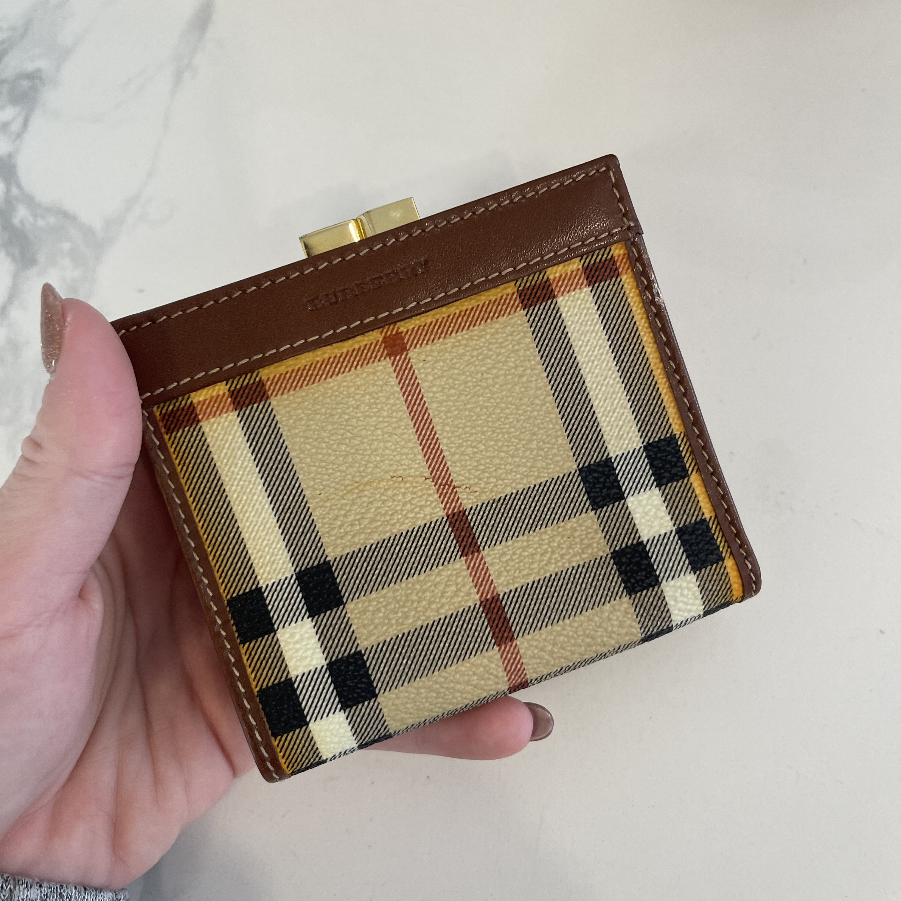 Burberry Vintage Haymarket Check Kiss Lock French Wallet, Burberry  Small_Leather_Goods