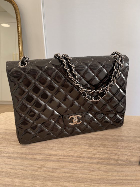 Chanel Patent Quilted Maxi Double Flap Black