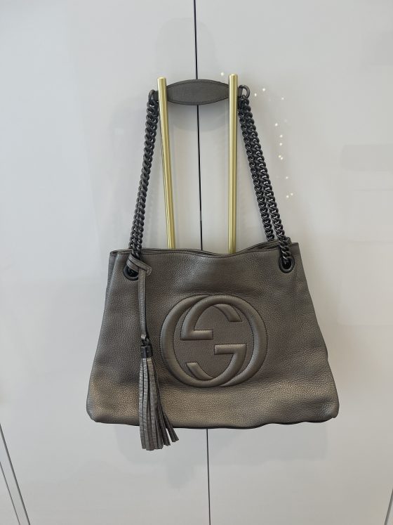 Gucci Pebbled Calfskin Medium Soho Chain Shoulder Bag Metallic