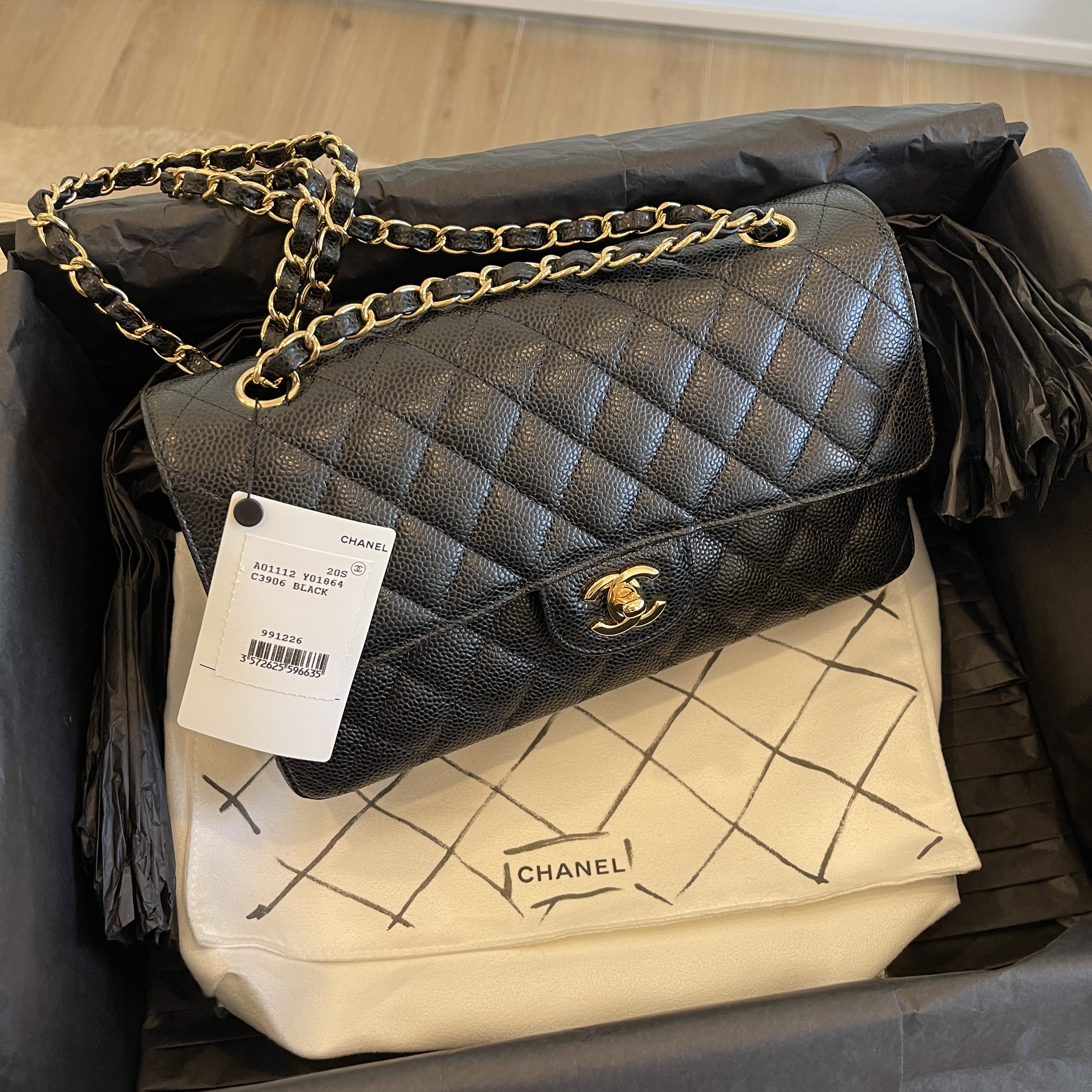 Chanel Caviar Quilted Medium Double Flap Black Gold Hardware