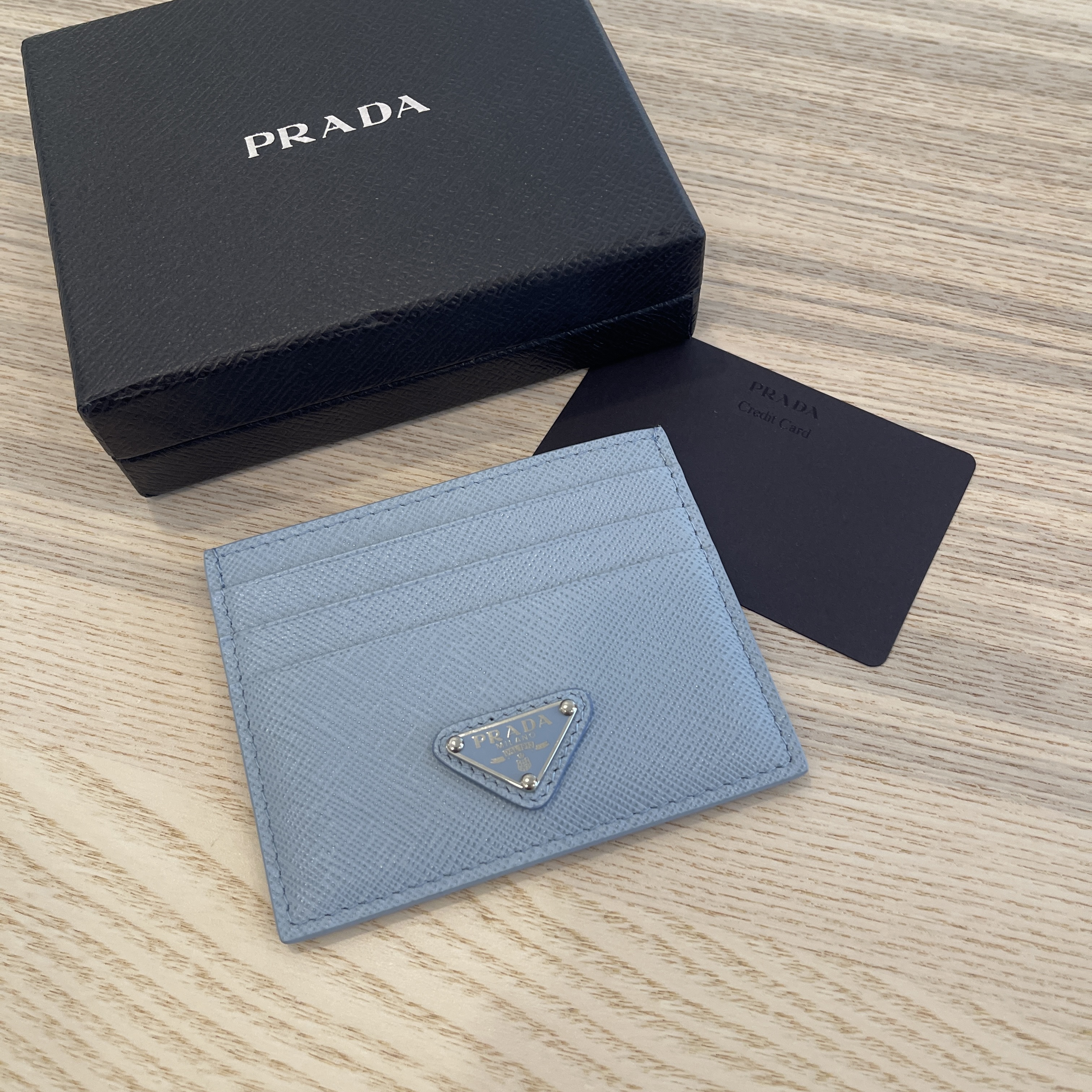 Prada Saffiano Leather Card Holder Blue