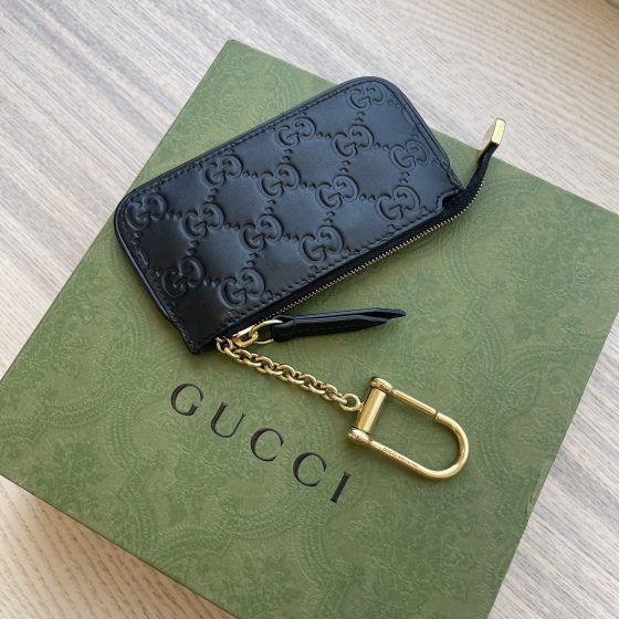 Gucci GG Black Leather Key Pouch