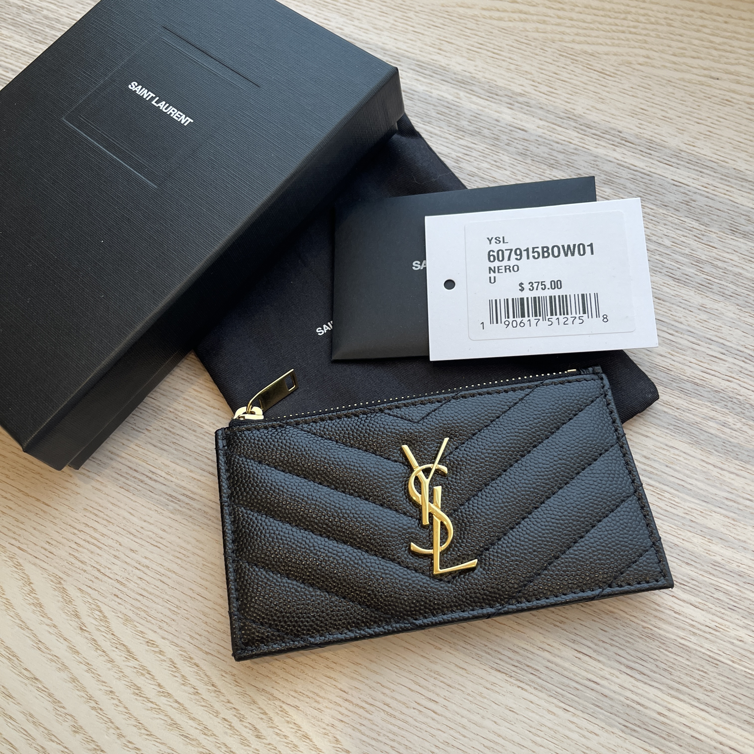 Saint Laurent Paris Fragments Zip Card Case In Coated Bark Leather