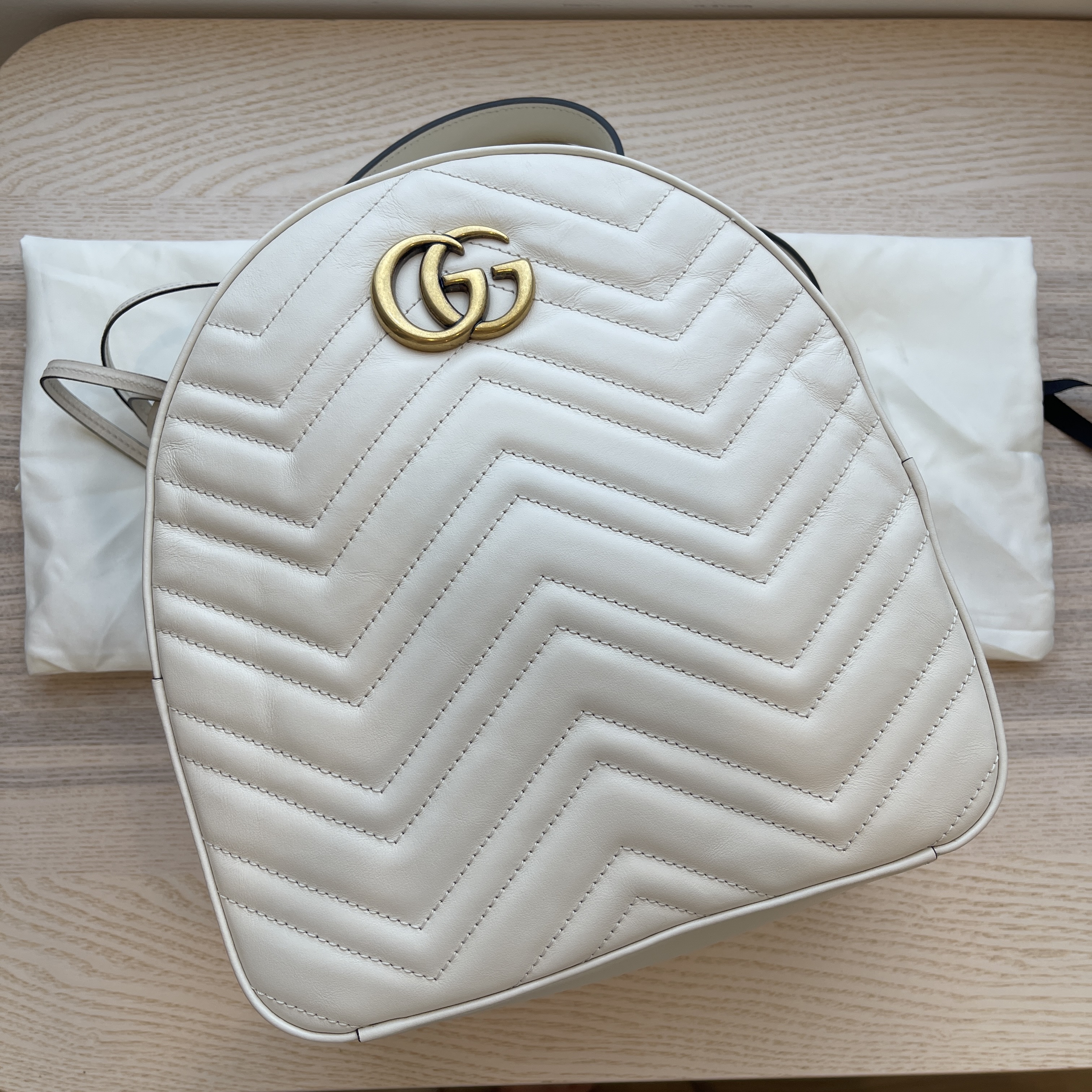 White GG Calfskin Backpack Matelasse Gucci Marmont