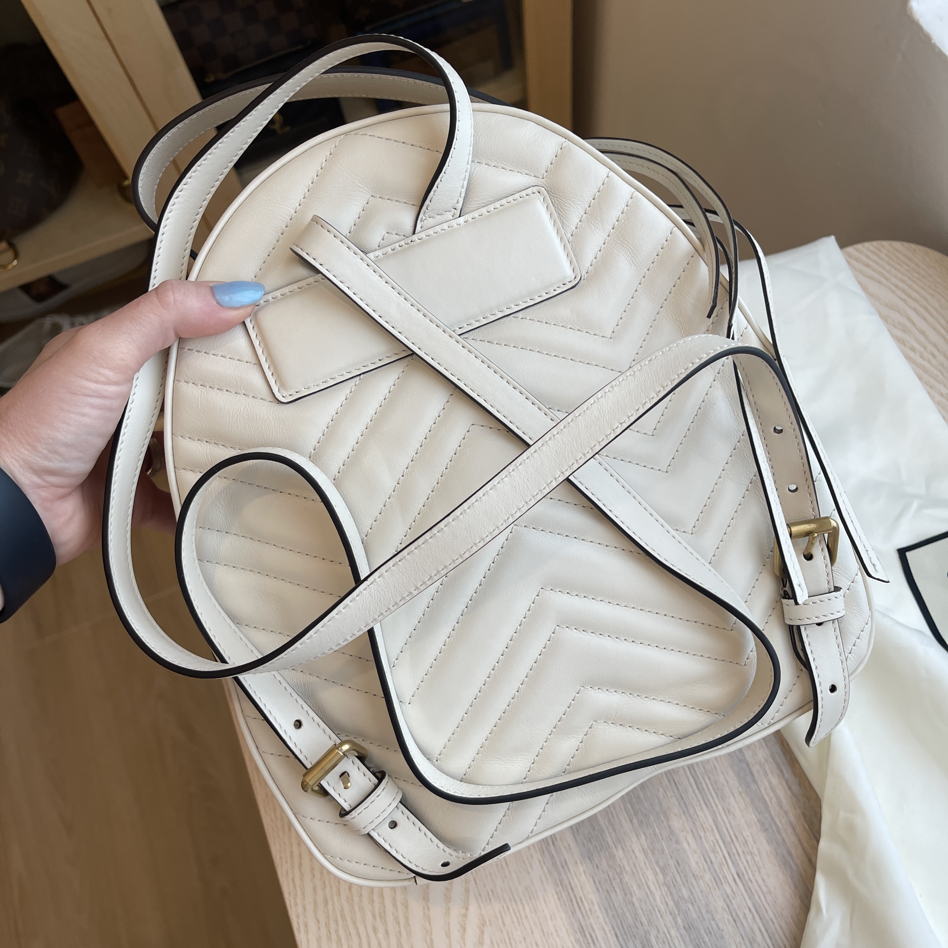 Gucci Backpack White Matelasse GG Marmont Calfskin