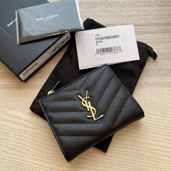 Saint Laurent Cassandre Bi-Fold Wallet Black Gold Hardware