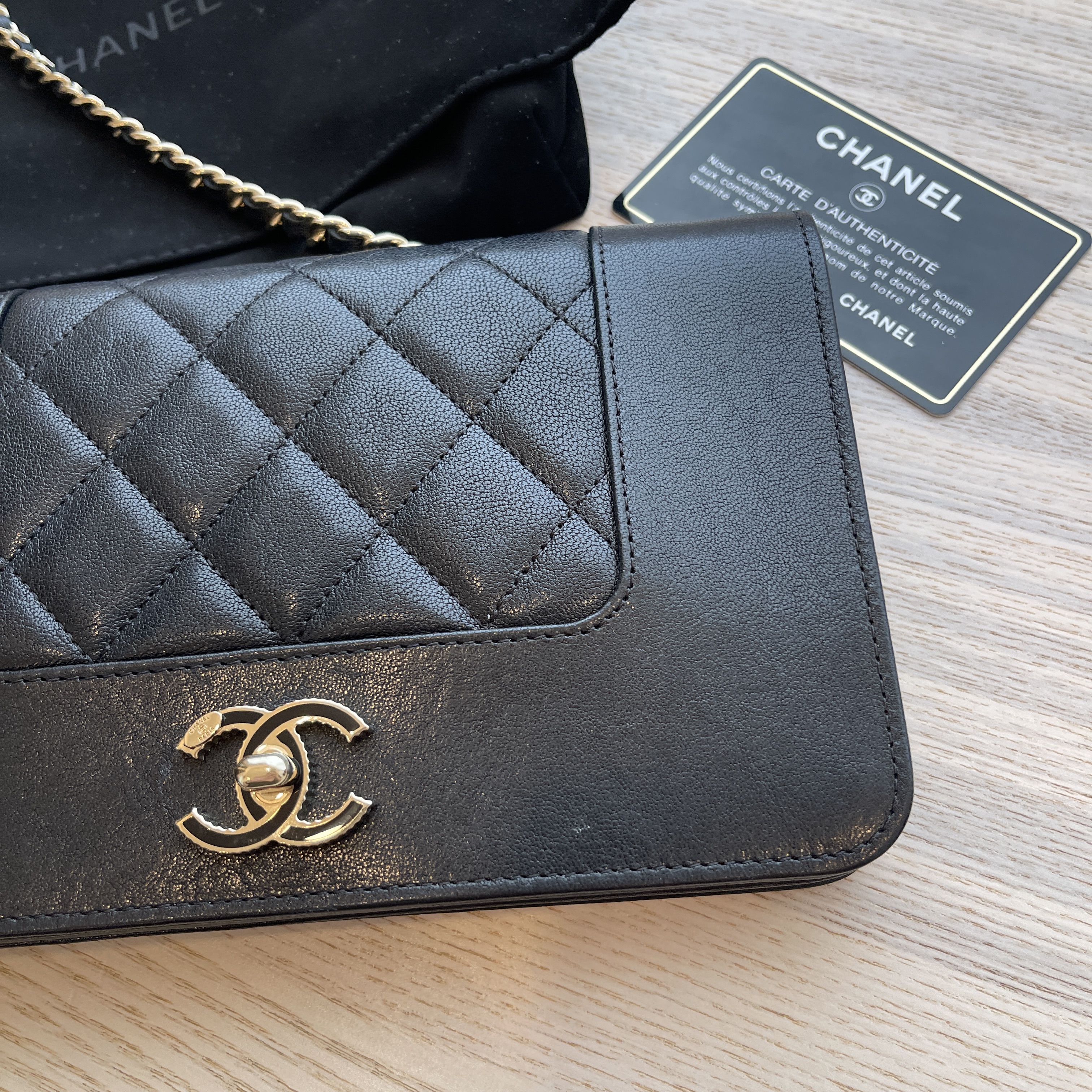 Chanel Caviar Quilted Vintage Mademoiselle Wallet On Chain WOC Black