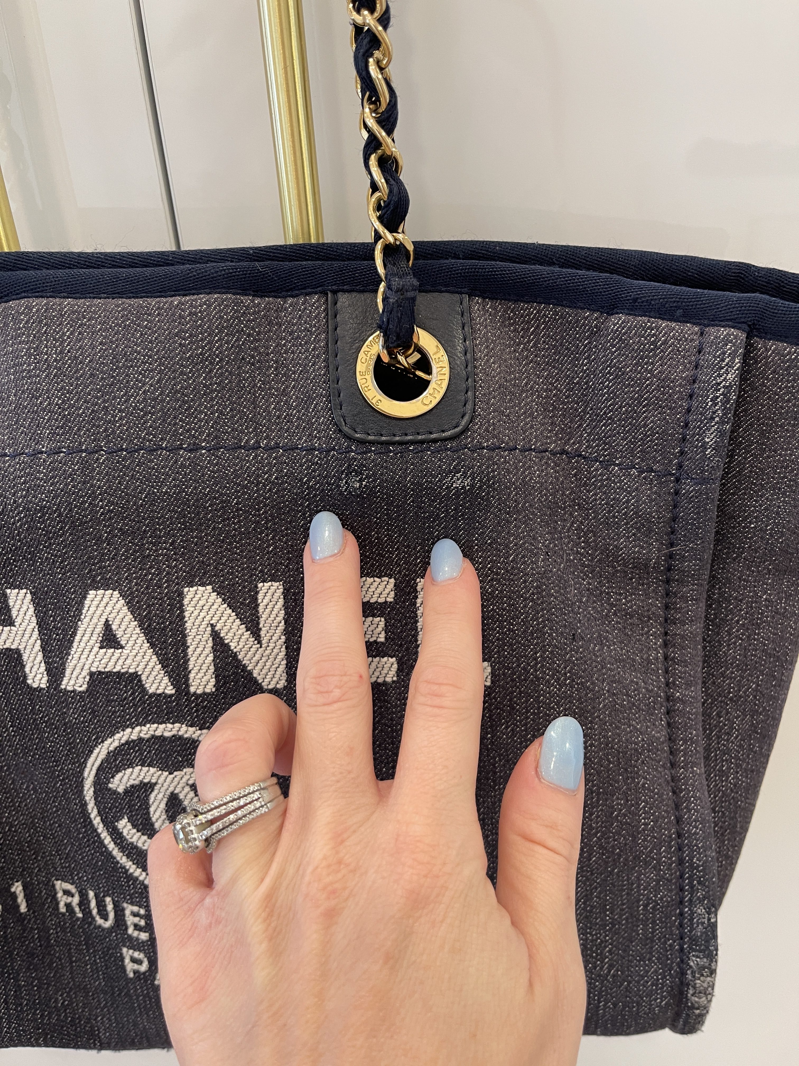 Chanel Denim Small Deauville Tote Dark Blue