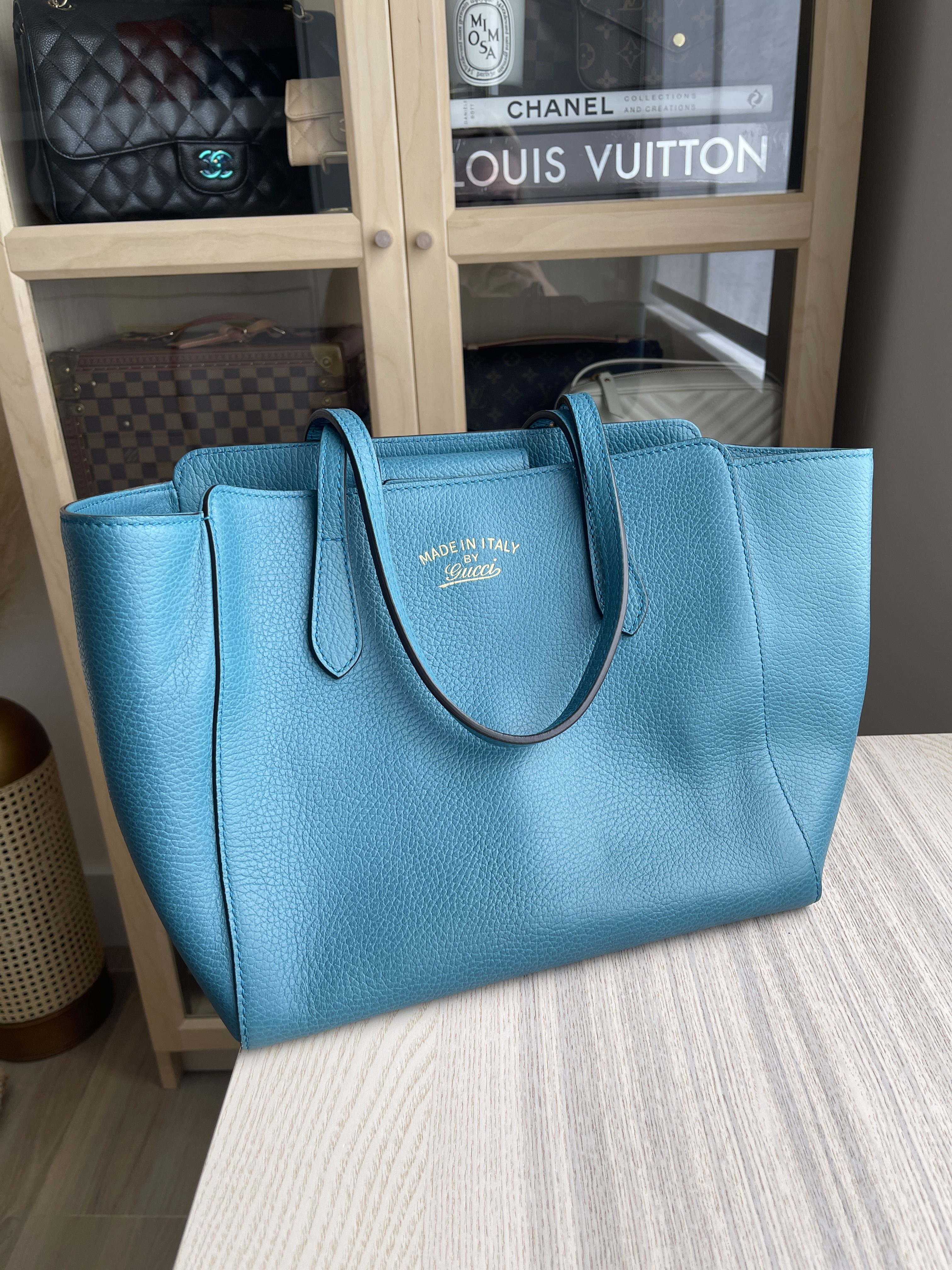 Gucci Sky Blue Leather Mini Swing Tote at 1stDibs