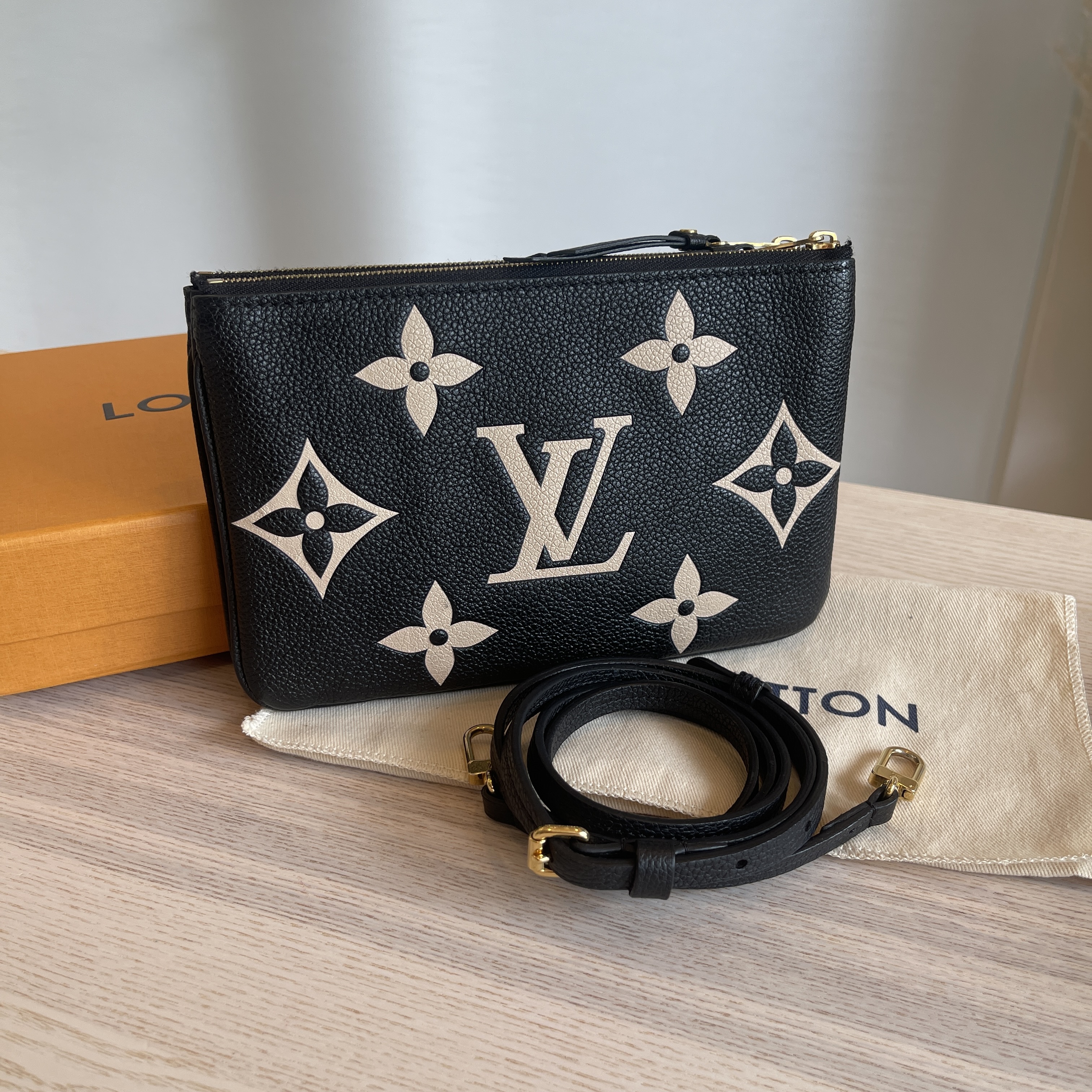 Louis Vuitton Double Zip Pochette Black Empreinte - Luxury Helsinki
