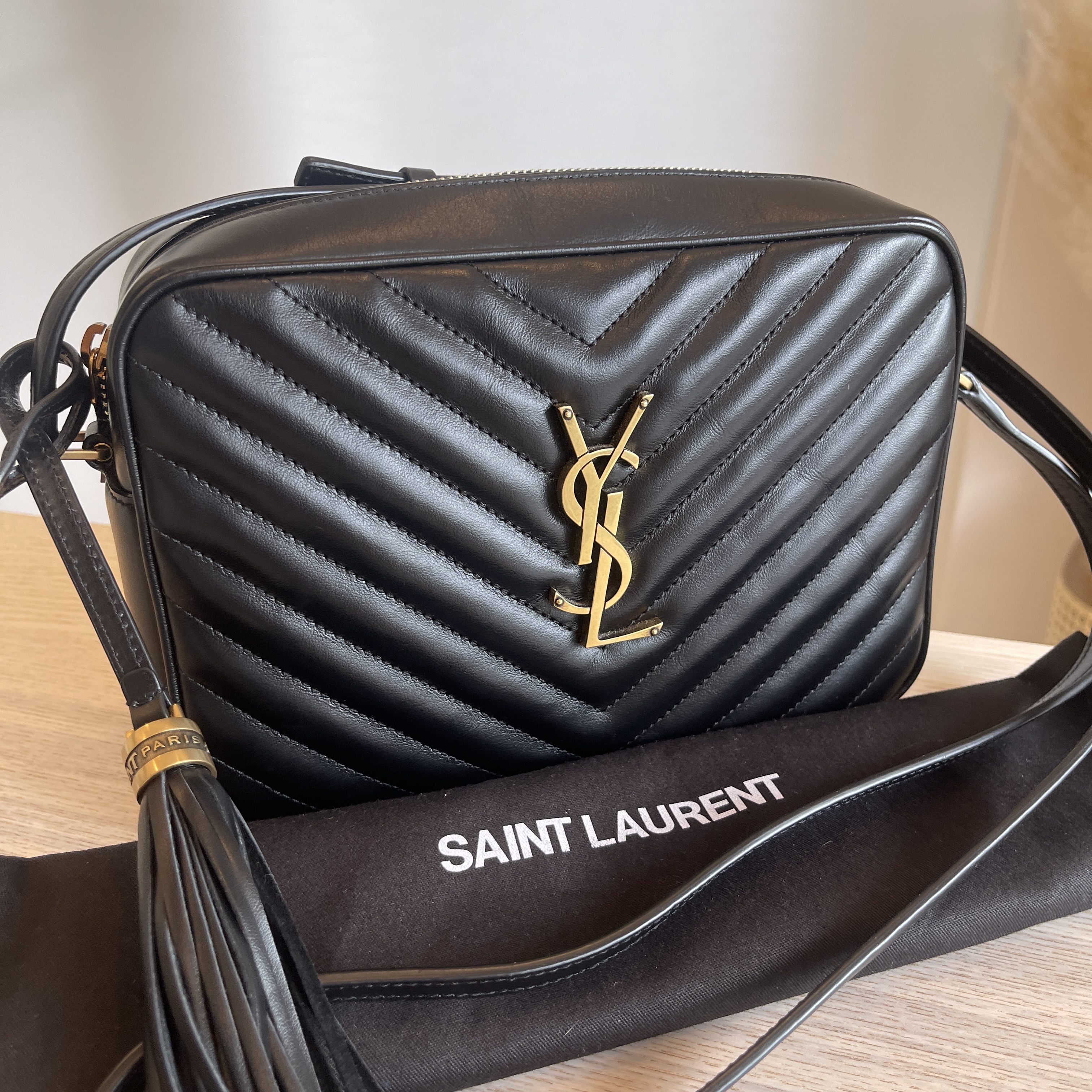 Saint Laurent Calfskin Matelasse Monogram Lou Camera Bag Black Gold Hardware