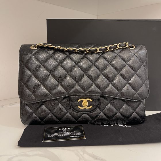 Chanel Black Quilted Caviar Leather Jumbo Classic Single Flap Bag Chanel |  The Luxury Closet