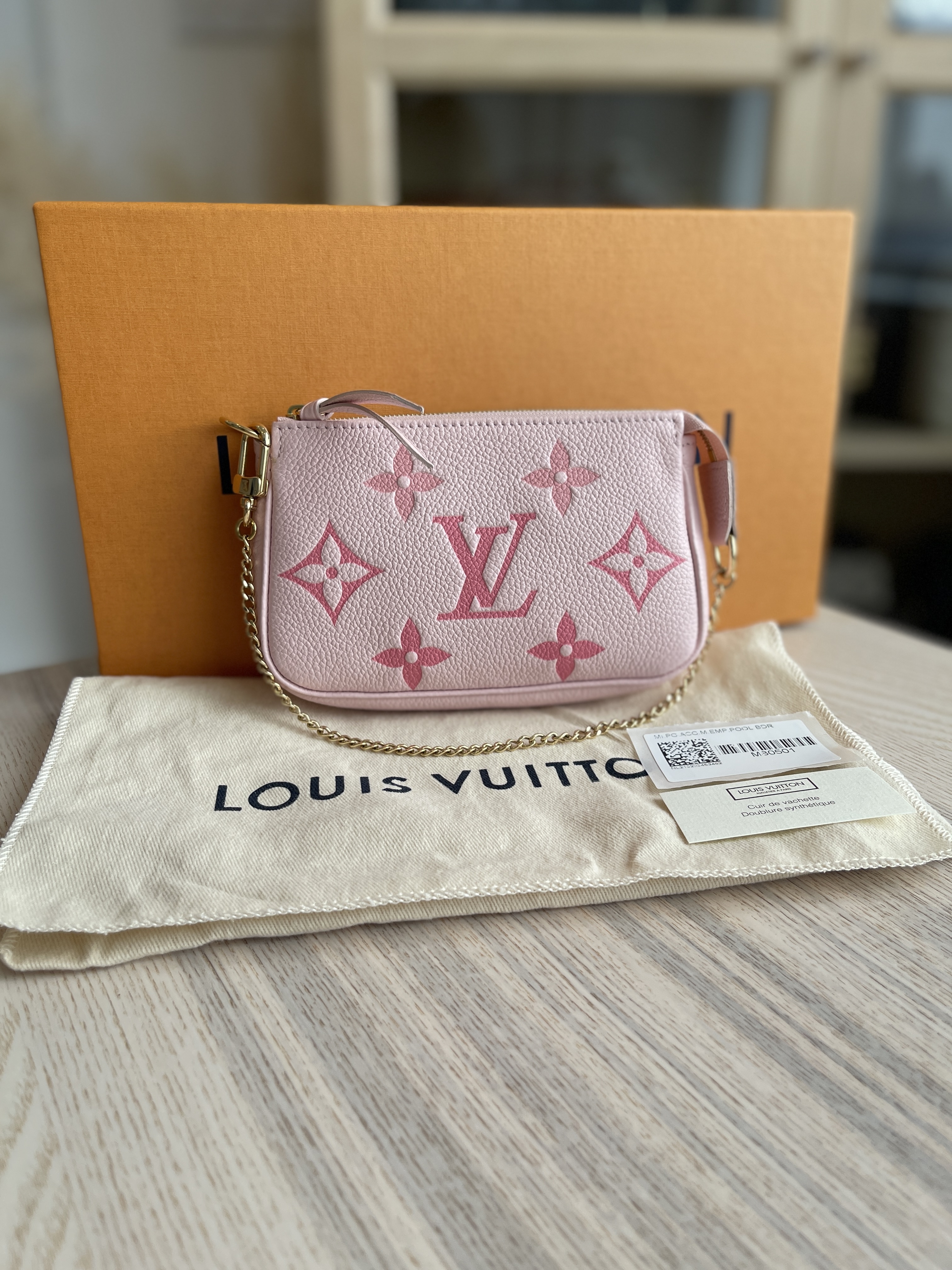 Louis Vuitton Pink Giant Monogram Empreinte broderies Mini Pochette Accessories Gold Hardware, 2022 (Like New), Womens Handbag