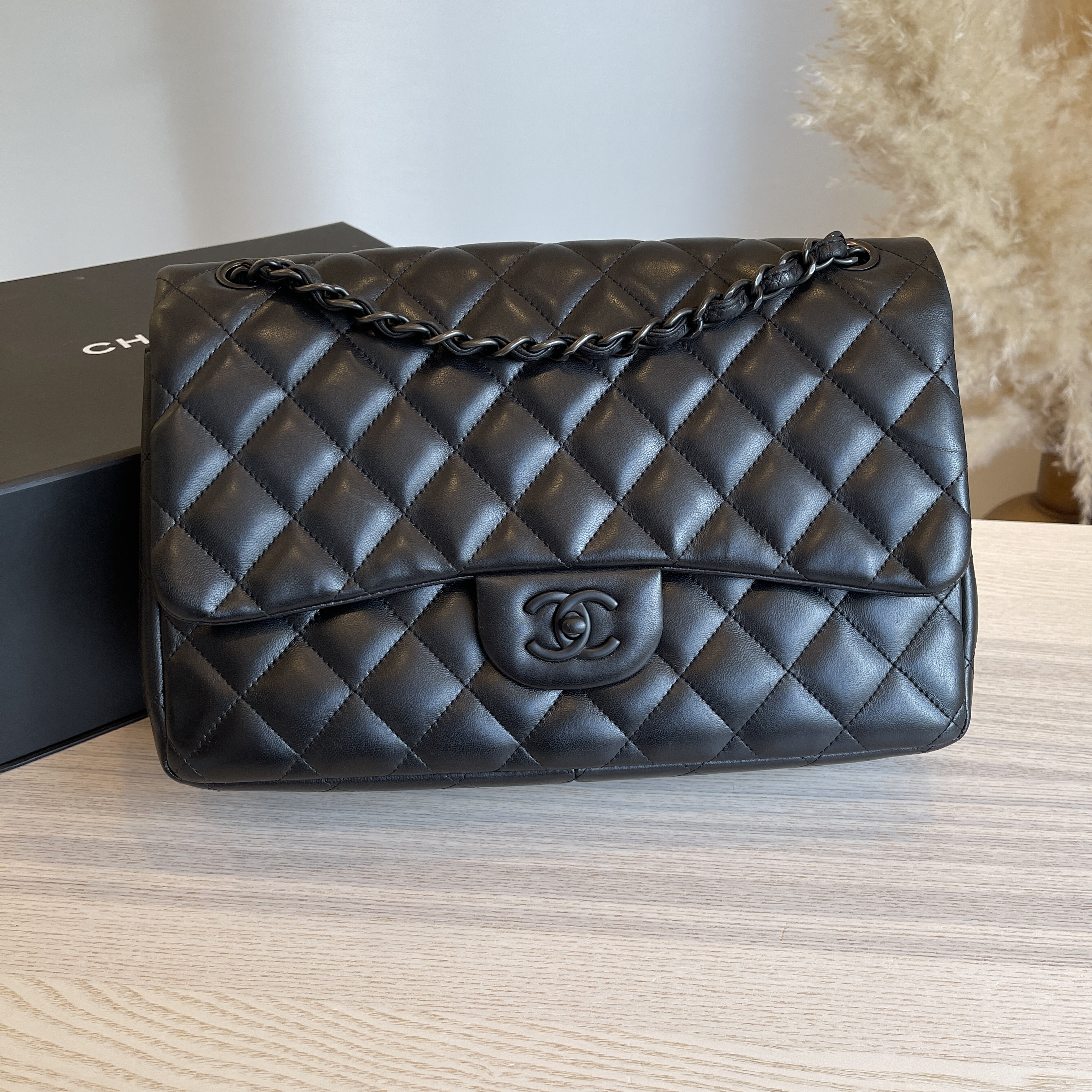 Chanel Lambskin Quilted Jumbo Double Flap So Black