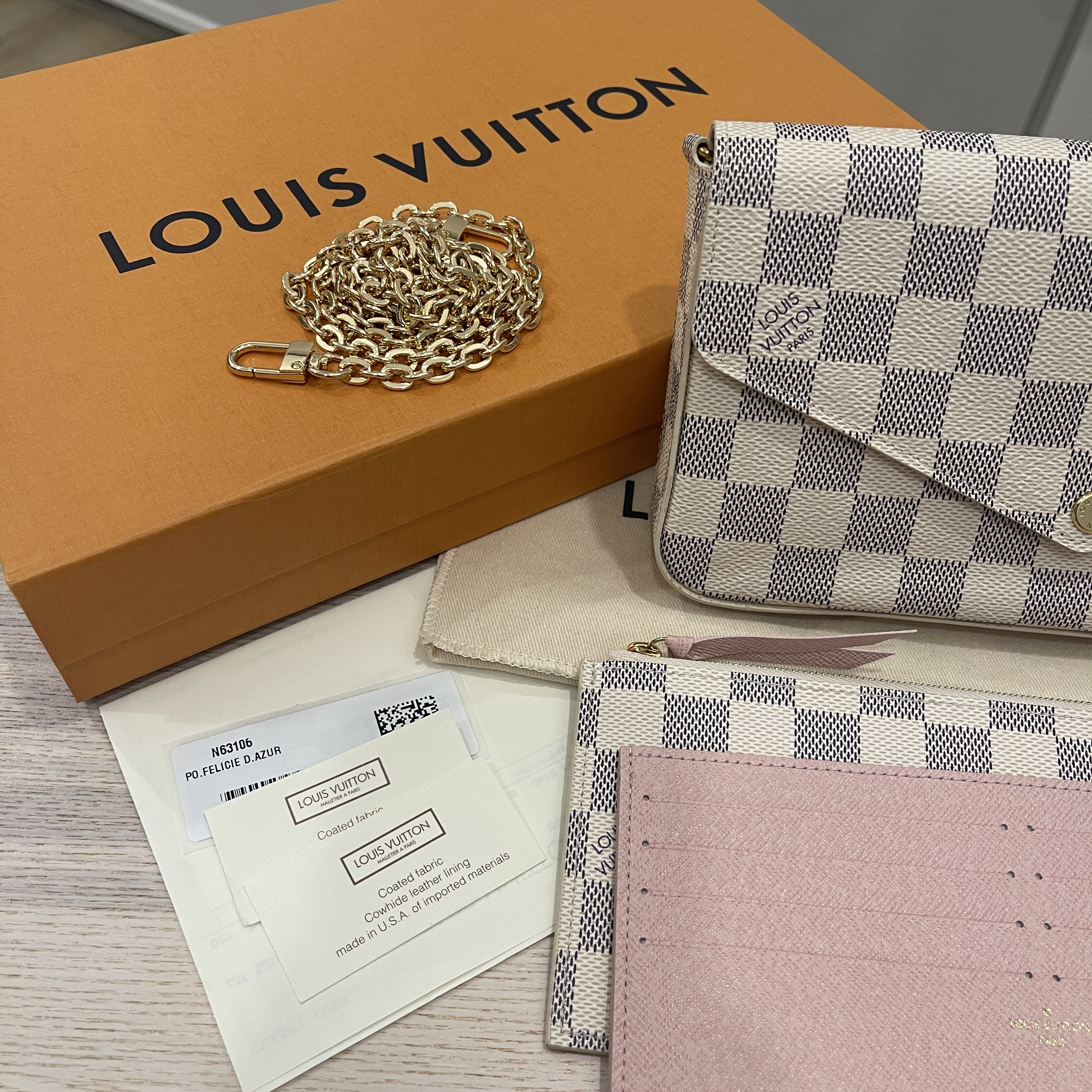 Louis Vuitton N63106 Pochette Felicie Chain Wallet Damier Azur
