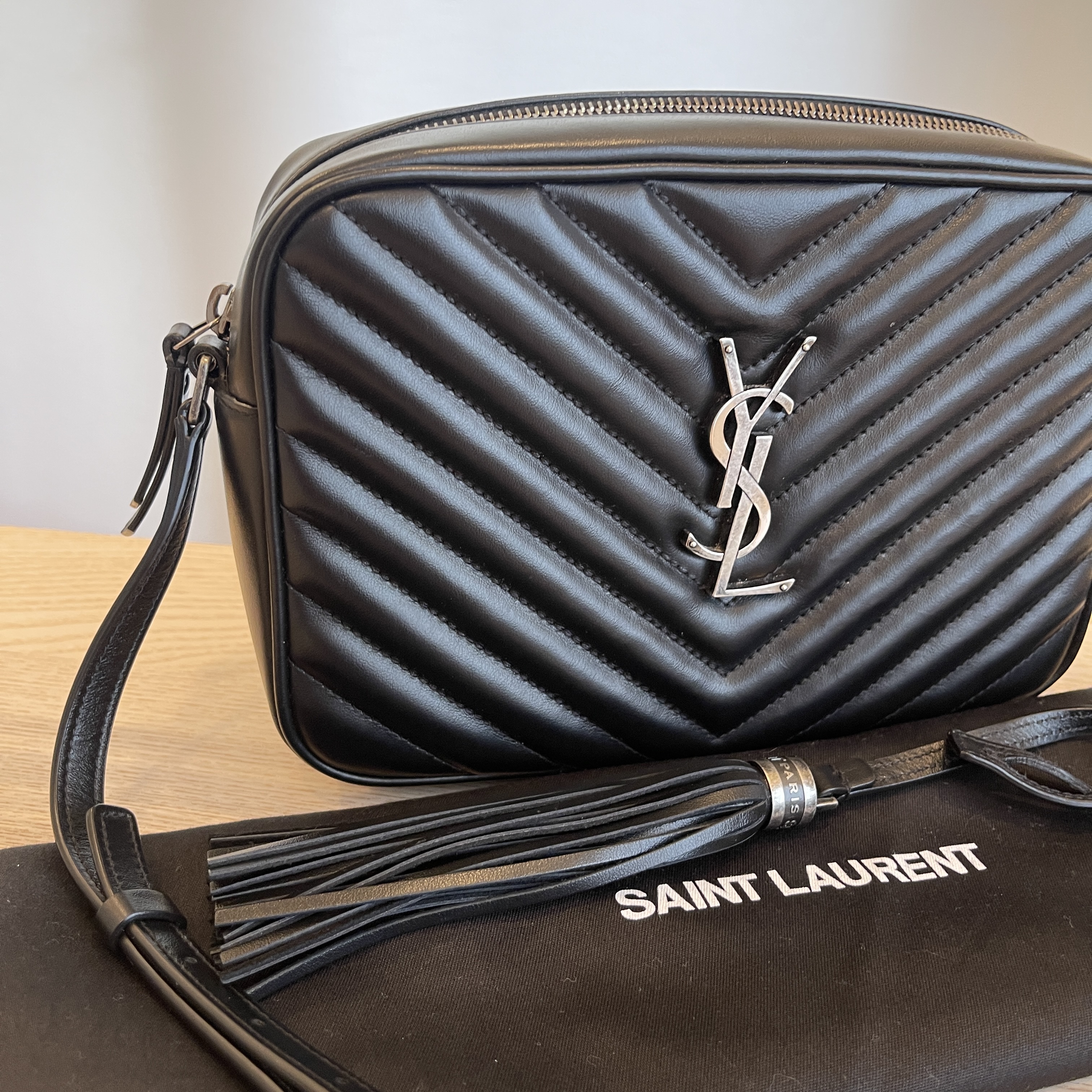 Saint Laurent Calfskin Matelasse Monogram Lou Camera Bag Black Silver  Hardware