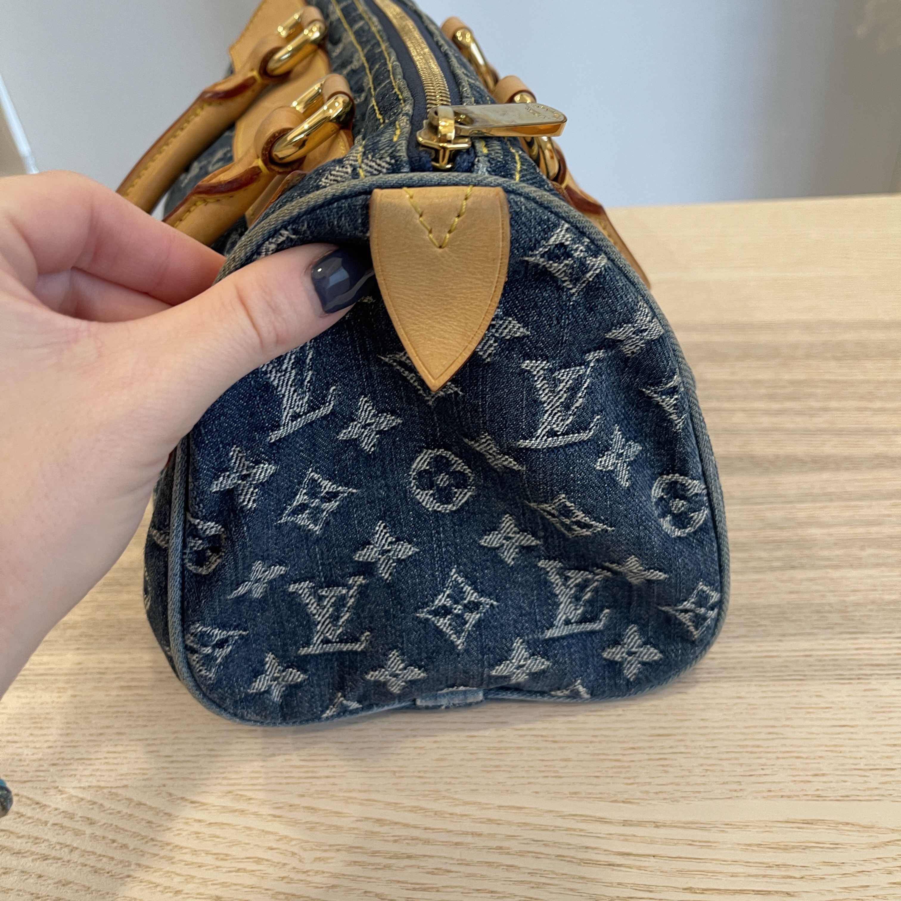 Louis Vuitton neo speedy denim and leather bag Blue ref.142546
