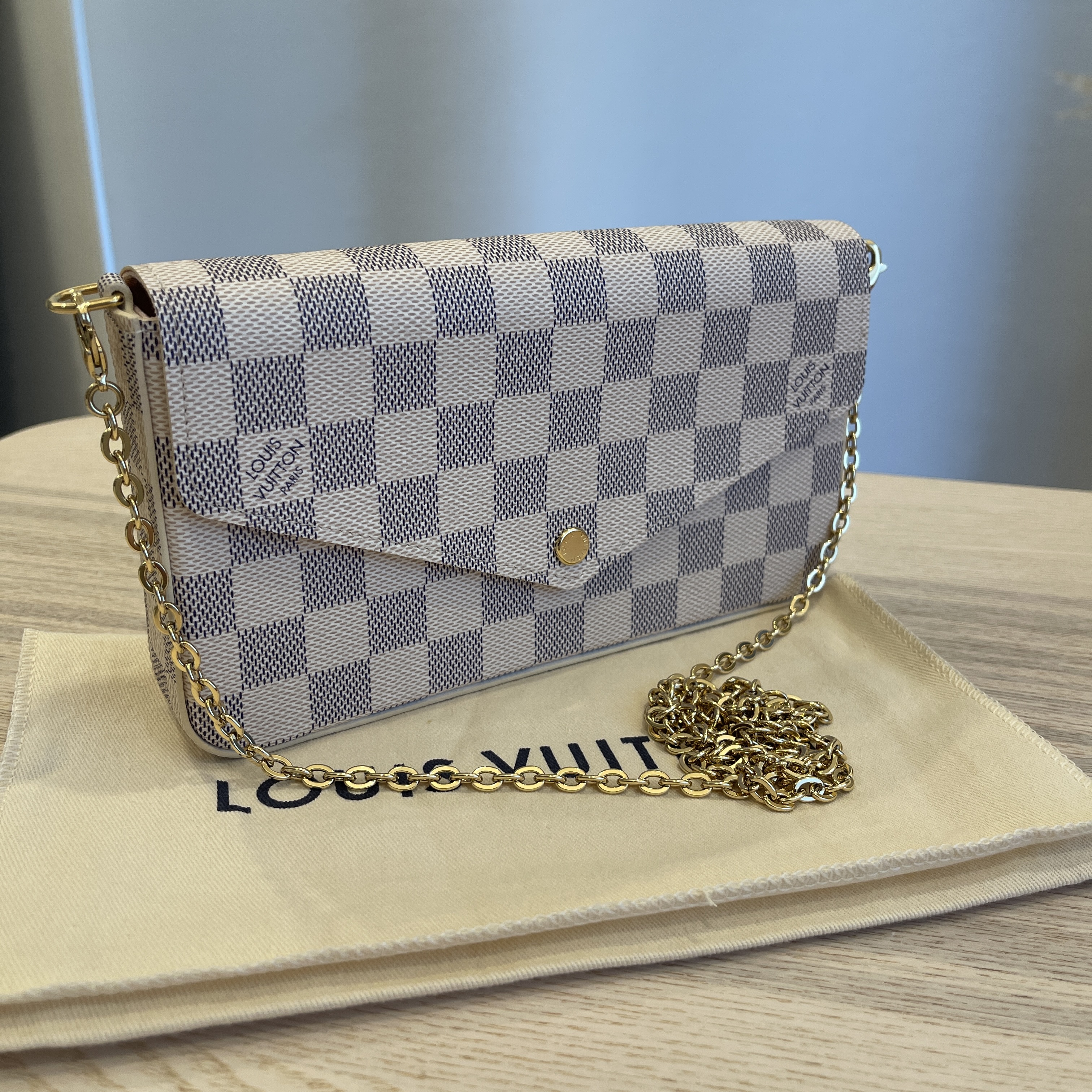 Louis Vuitton Damier Azur Pochette Felicie Chain Wallet