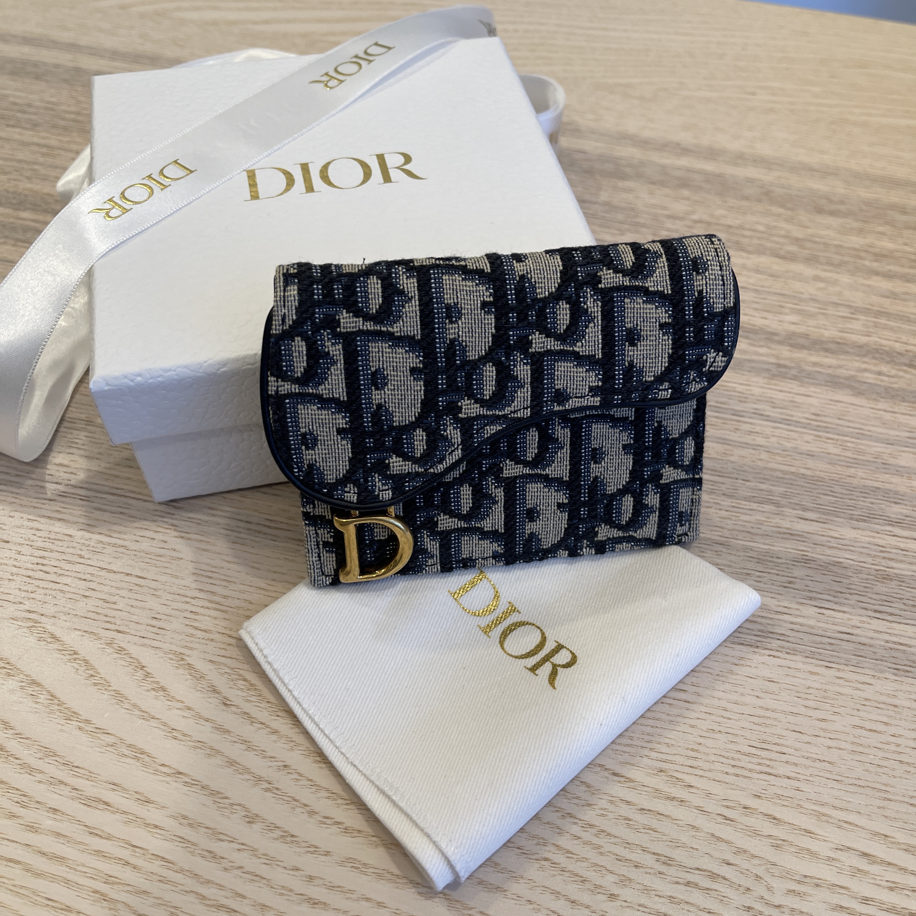 Dior Saddle Card Holder Oblique Blue