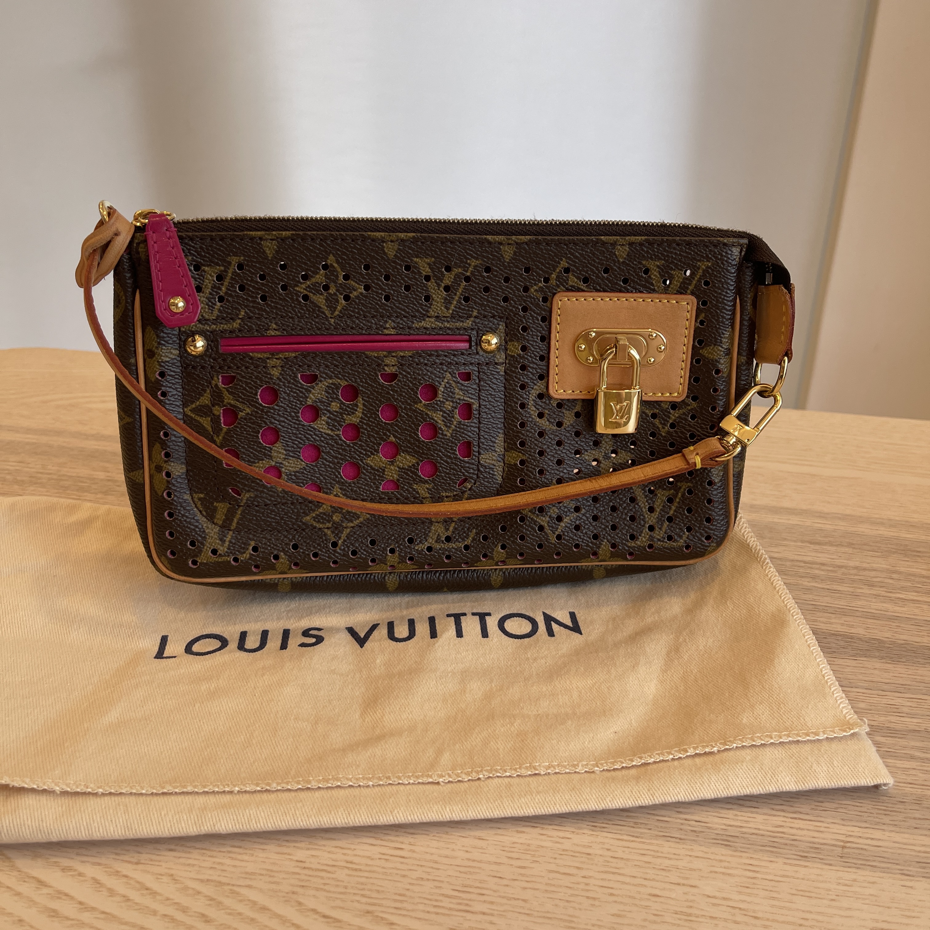Louis Vuitton Monogram Perforated Pochette Accessories Bag Pink