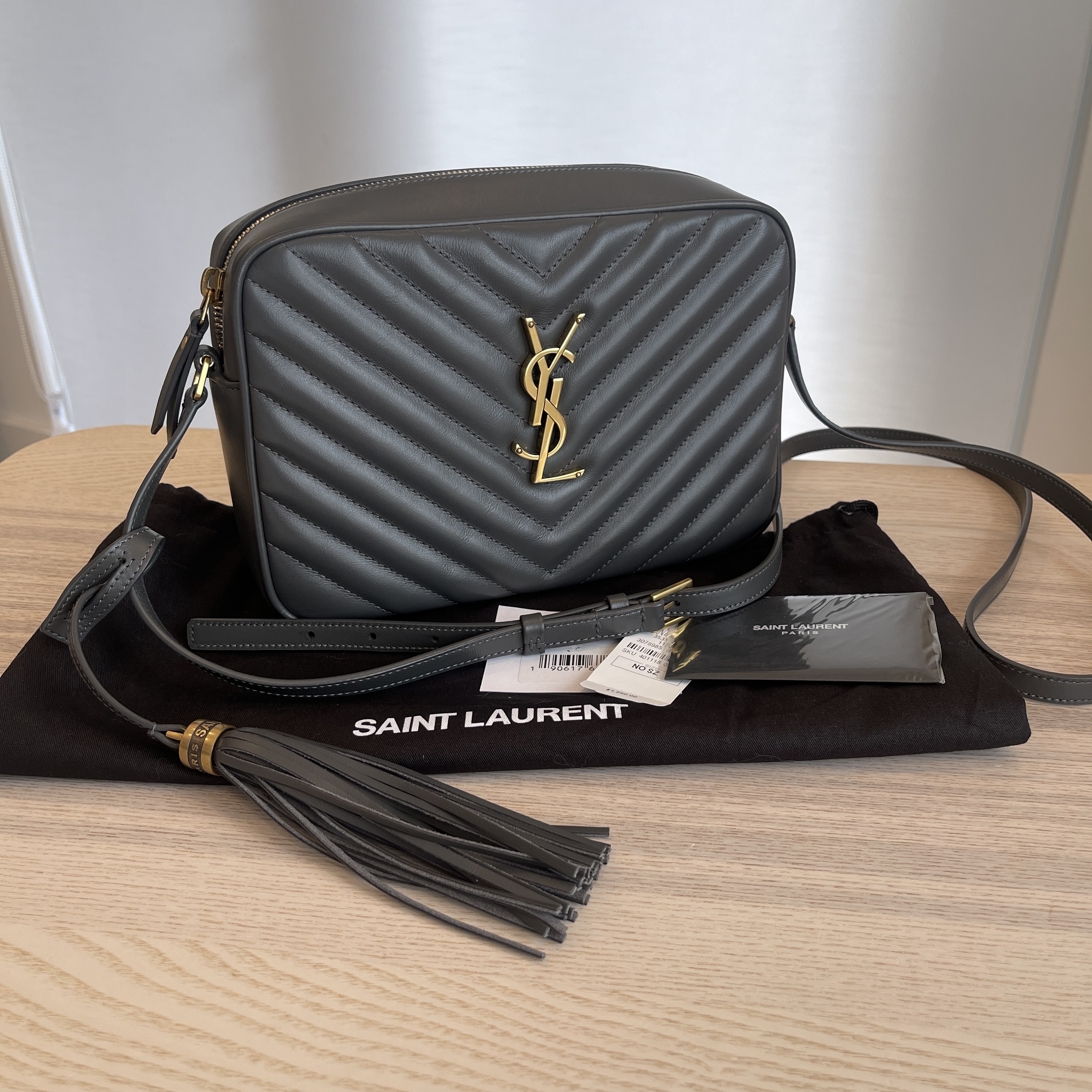 Saint Laurent Lou Monogram Storm Leather Camera Bag New