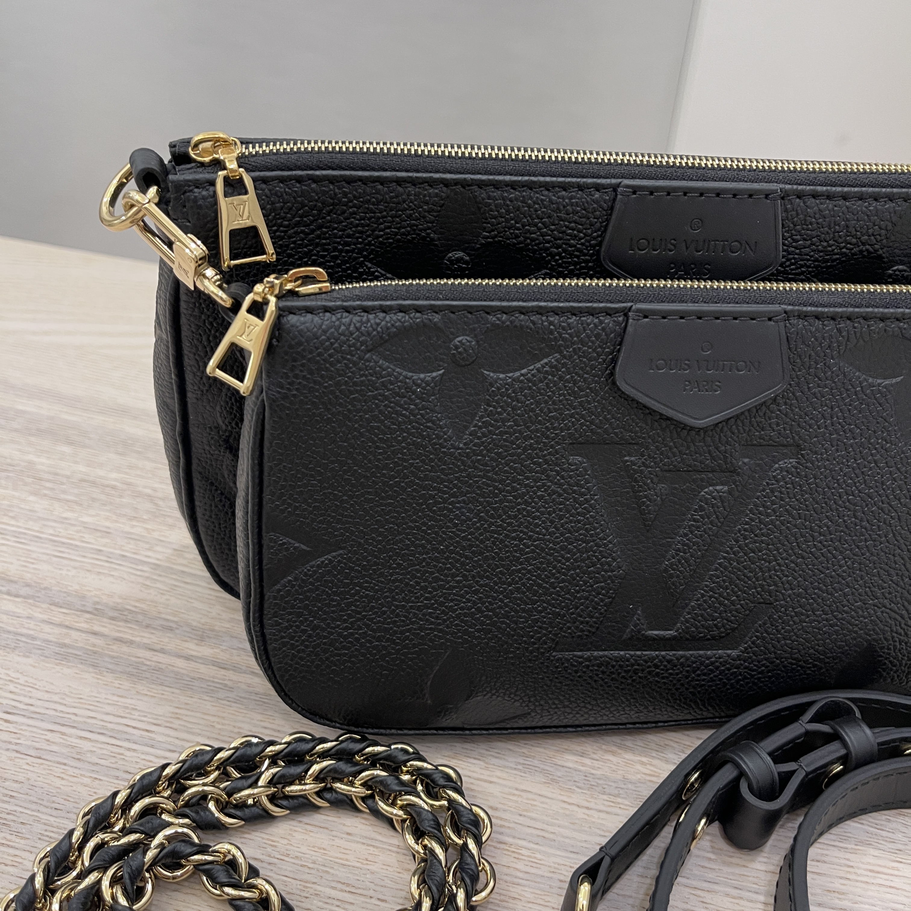 FULL SET Louis Vuitton LV Multi Pochette Pouch Accessoires Empreinte in  Noir Black M80399