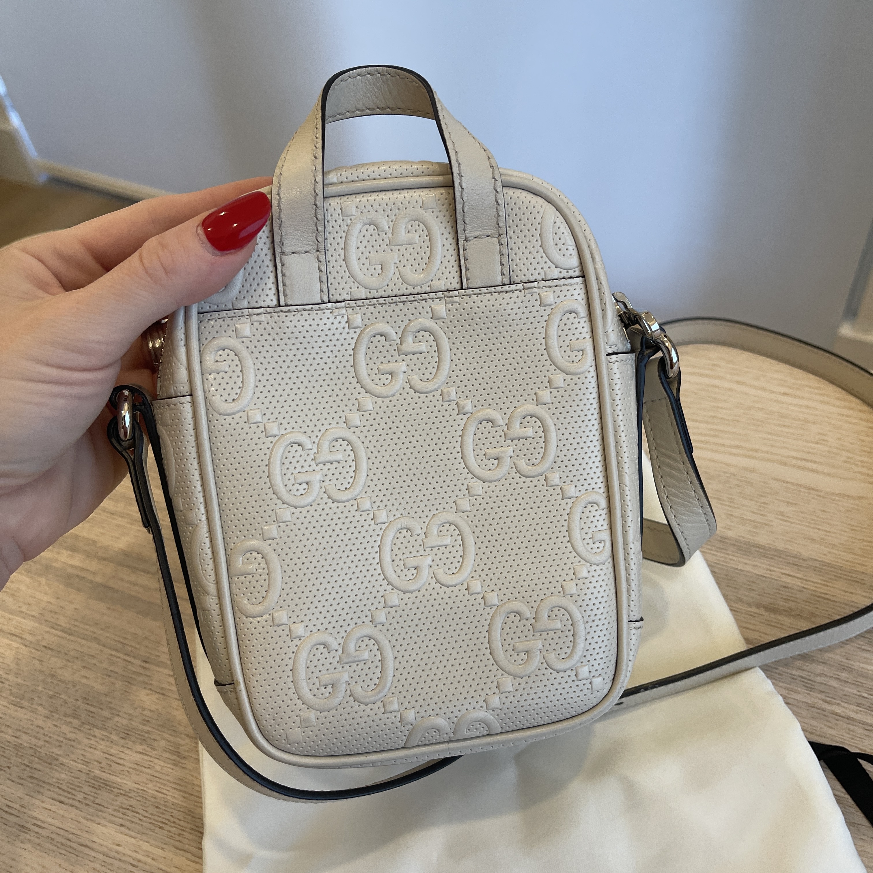 Gucci GG Embossed Mini Bag White