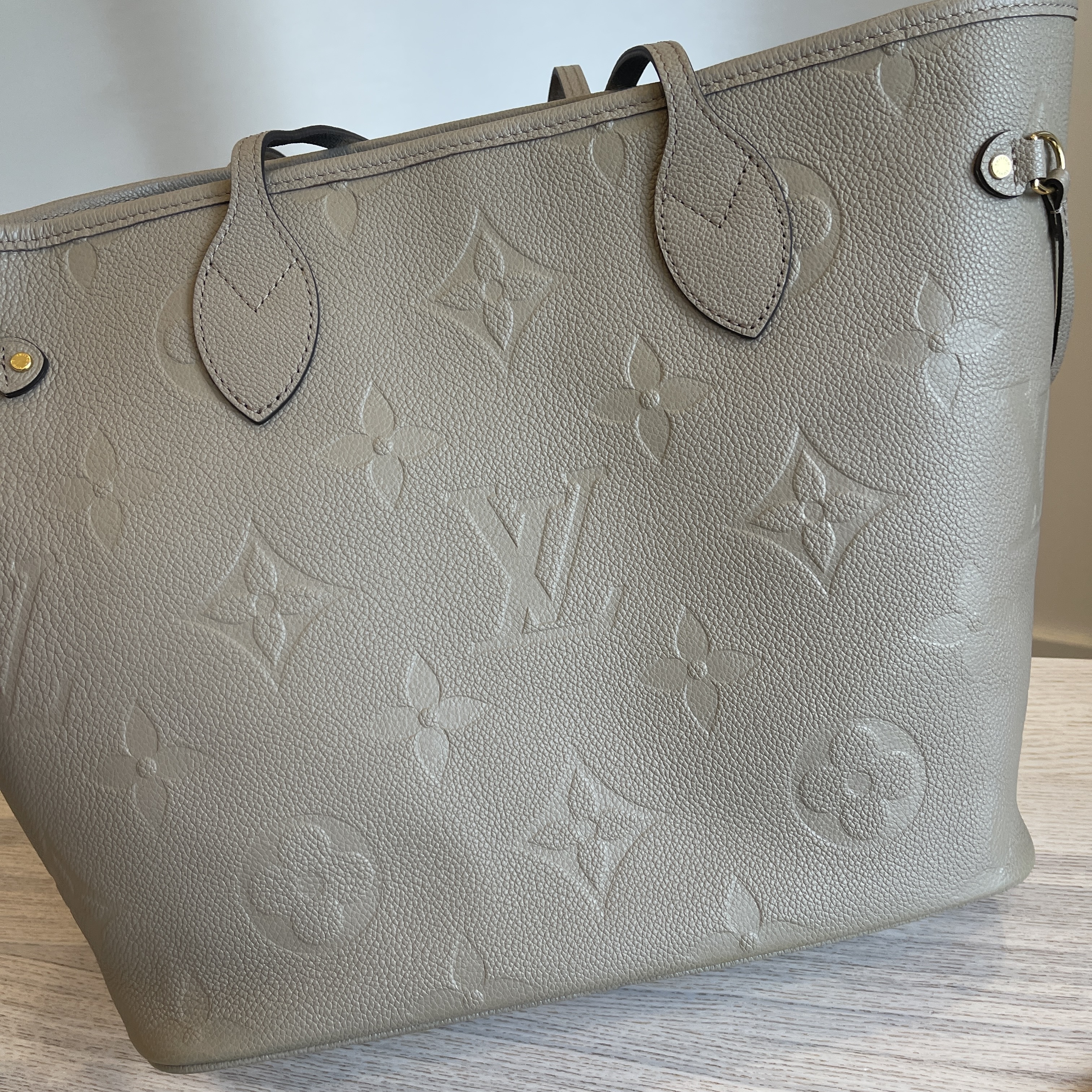 Louis Vuitton Turtle Dove Empreinte Leather Neverfull MM Bag
