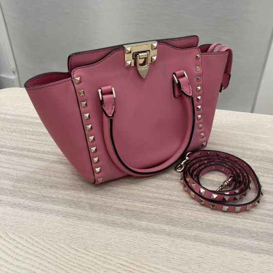 Valentino Rockstud Tote Rigid Leather Mini Pink