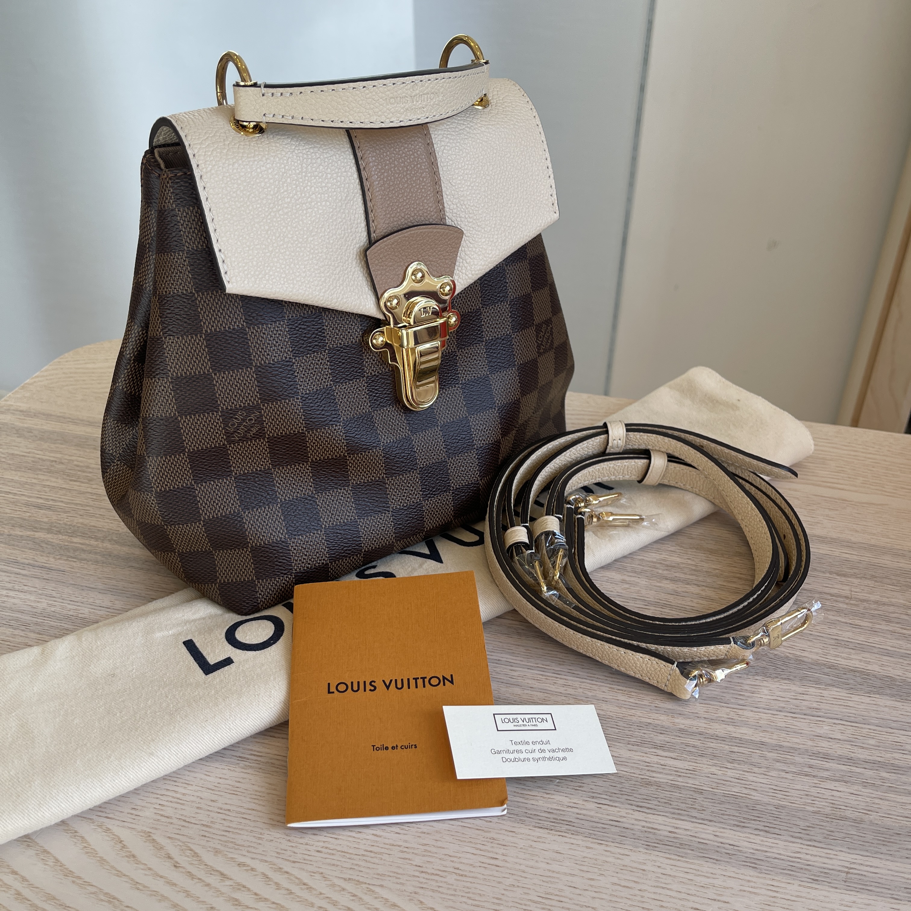 LOUIS VUITTON Clapton Backpack Damier Ebene Leather Brown