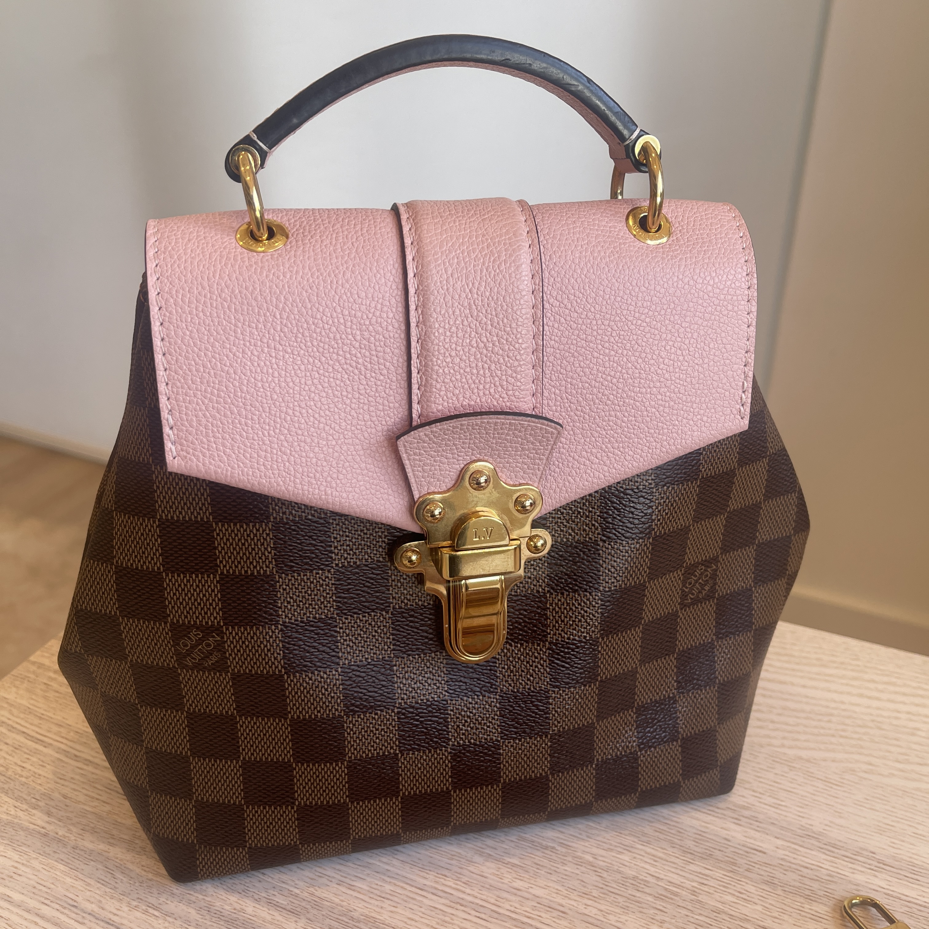 Louis Vuitton Clapton Backpack Crossbody Damier Brown Pink Leather