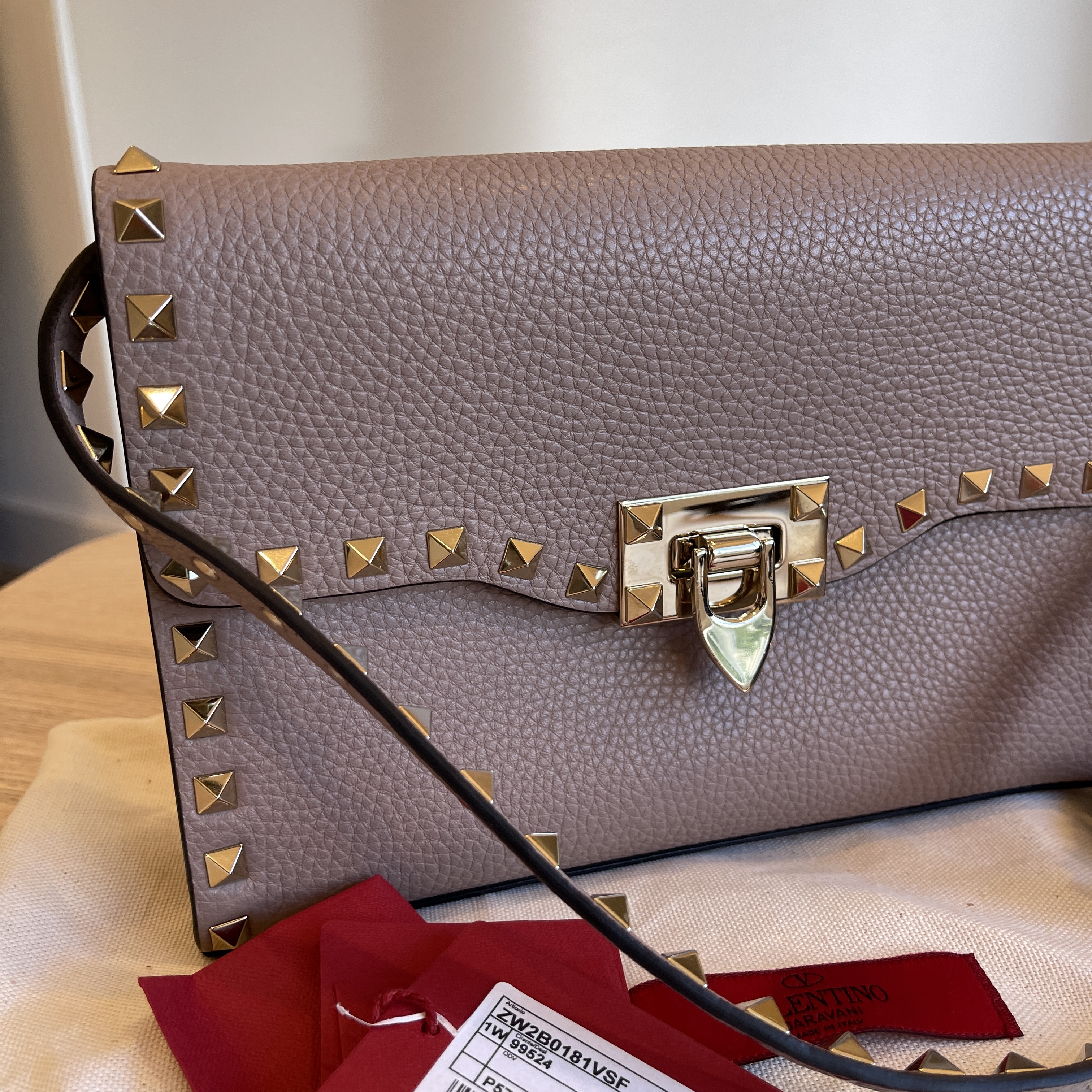 Valentino Beige Medium Rockstud Matelassé Bag