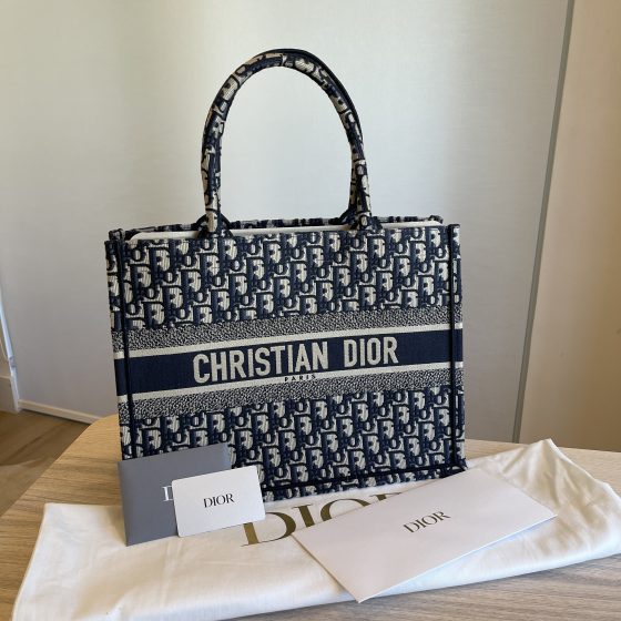 Christian Dior Oblique Small Book Tote Blue Multicolor