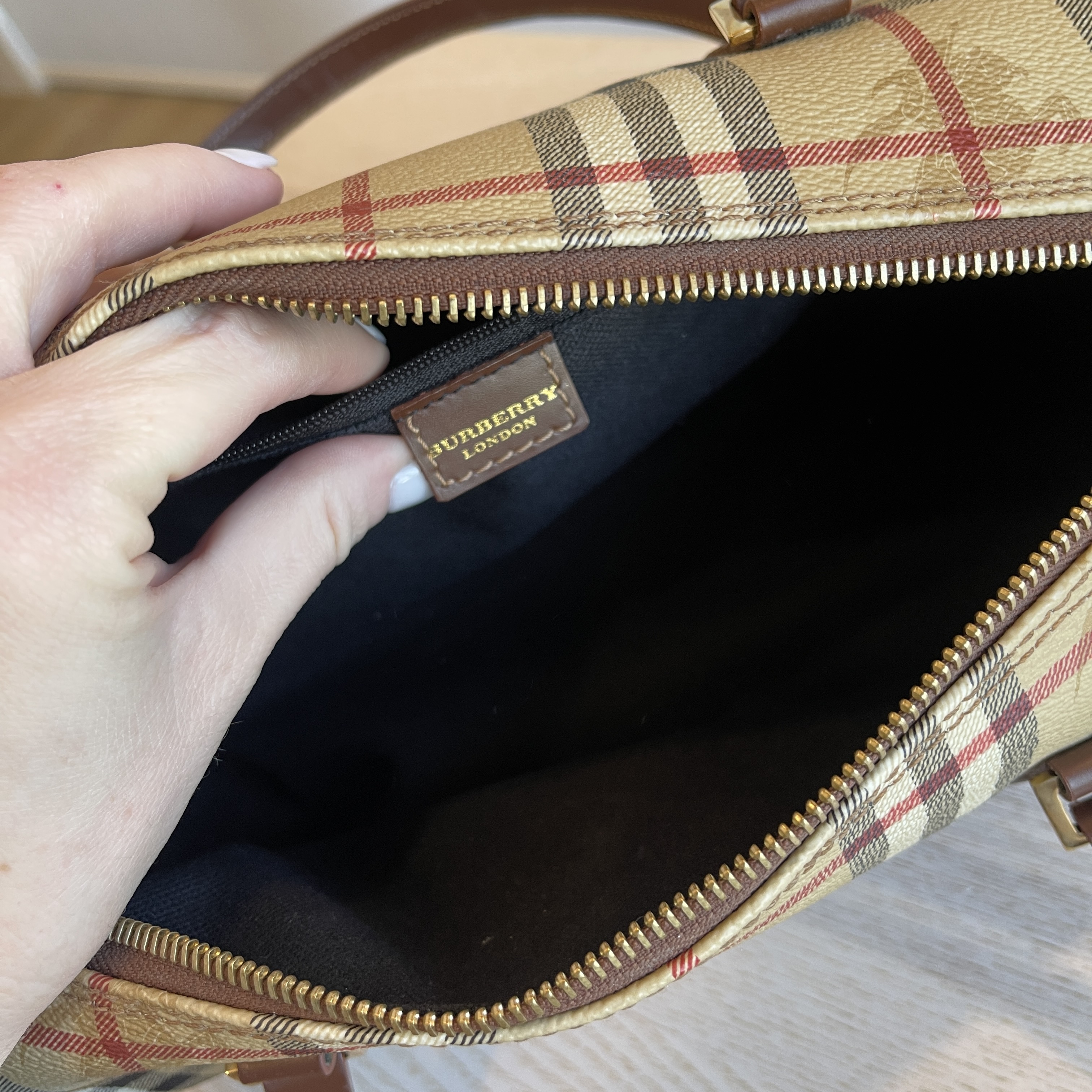 Burberry Beige Vintage Check Coated Canvas Barrel Bag