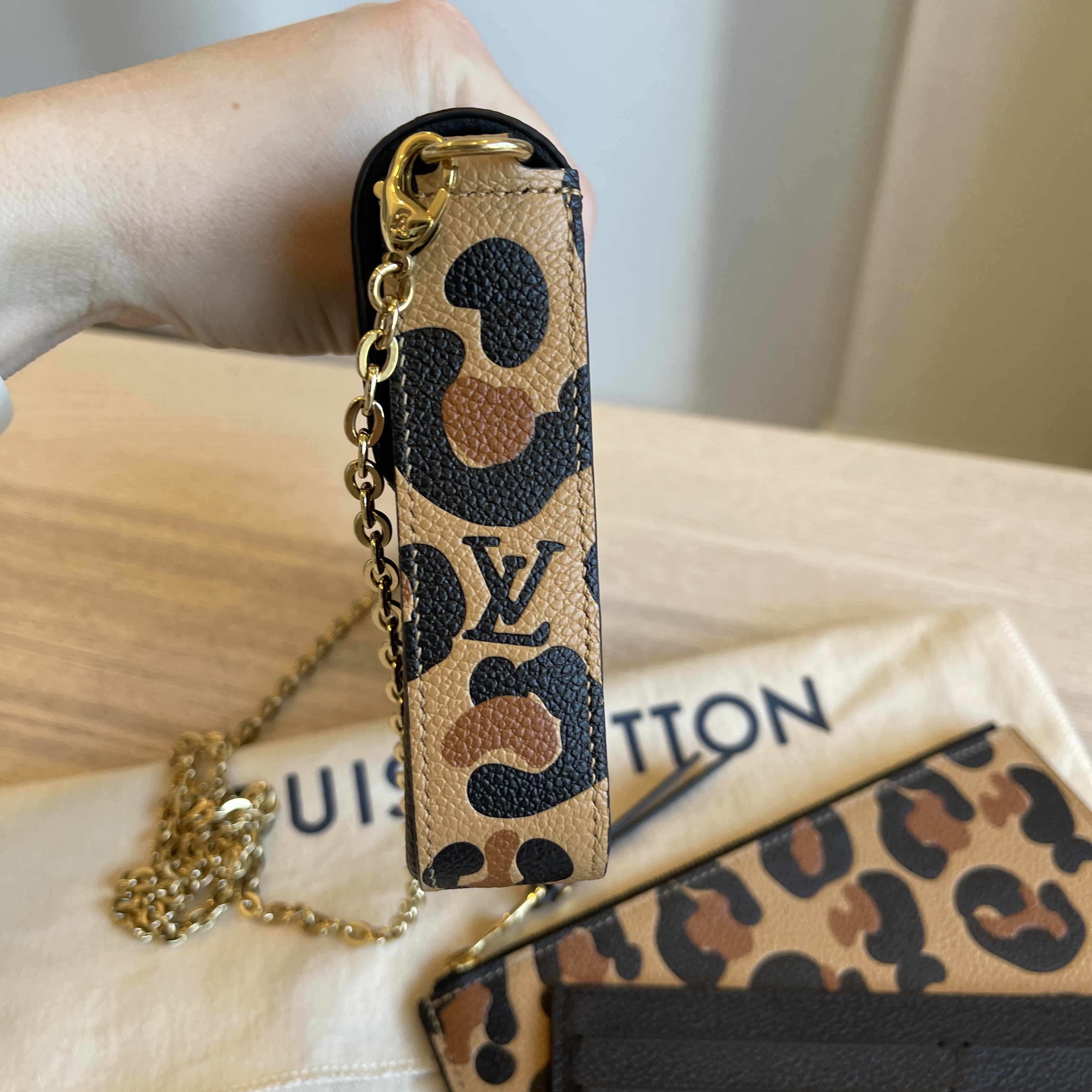 LOUIS VUITTON Monogram Animal Print Pochette Felicie Chain Wallet