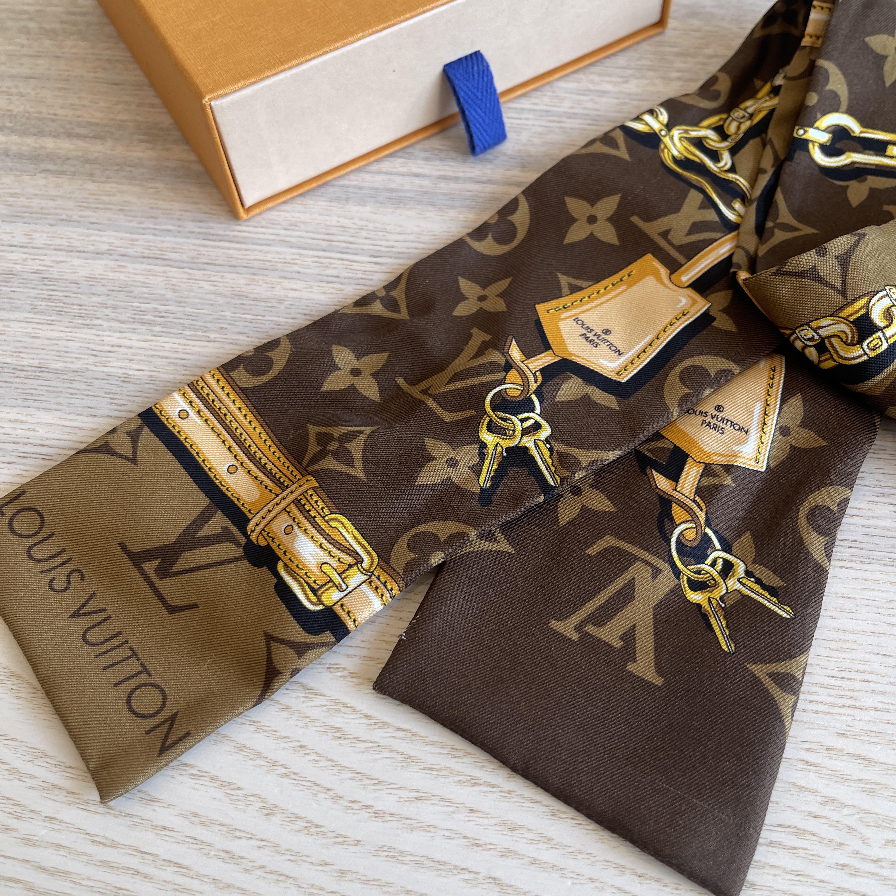 LOUIS VUITTON Silk Monogram LV World Bandeau Brown 1223297