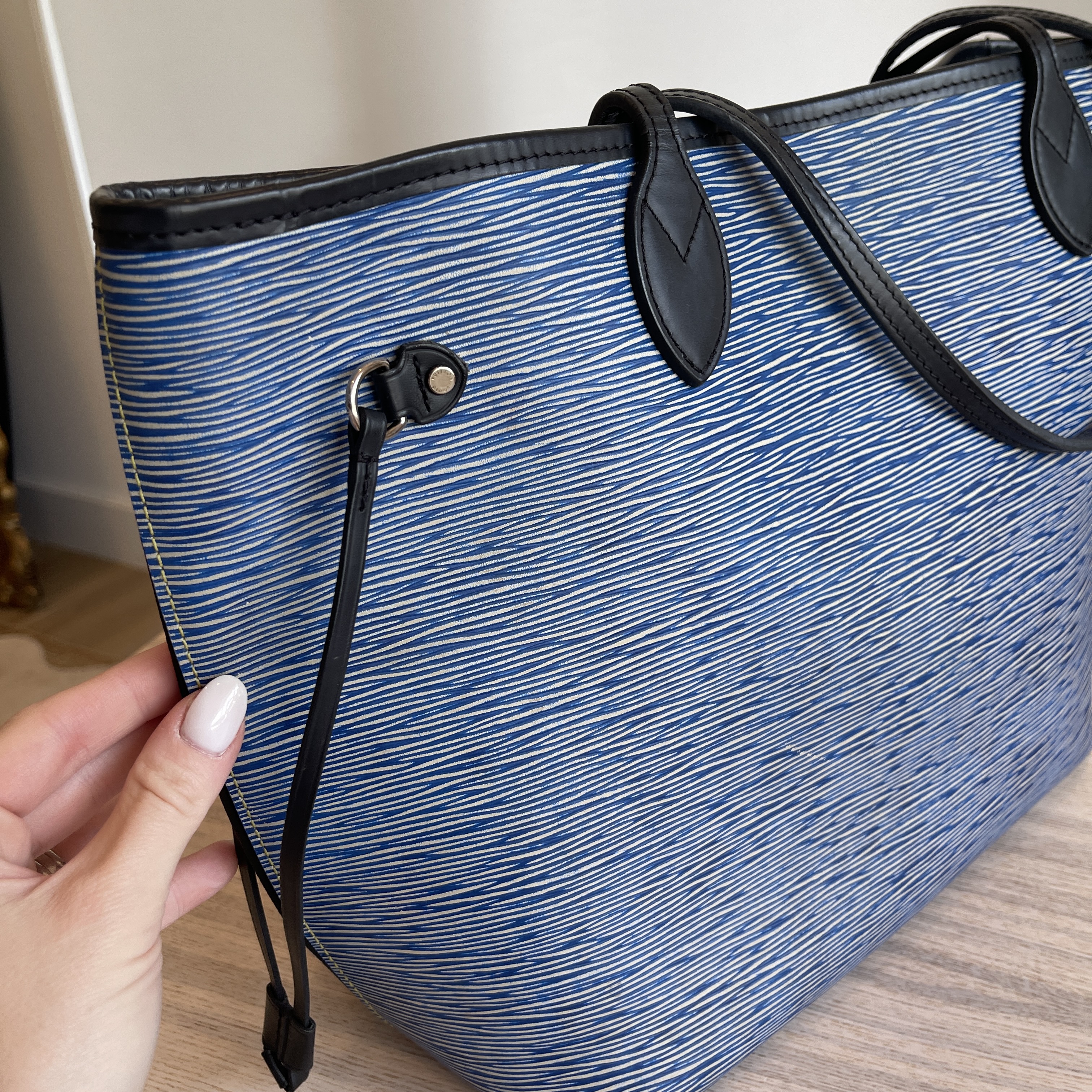 Louis Vuitton Bag Neverfull Mm Epi Leather Bleu Denim W/added
