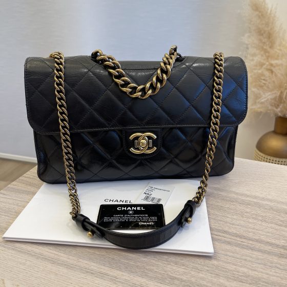 Chanel Calfskin Three Compartment Flap Bag with Chain Handle