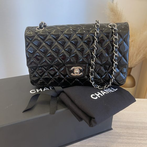 Chanel Patent Quilted Medium Double Flap Black