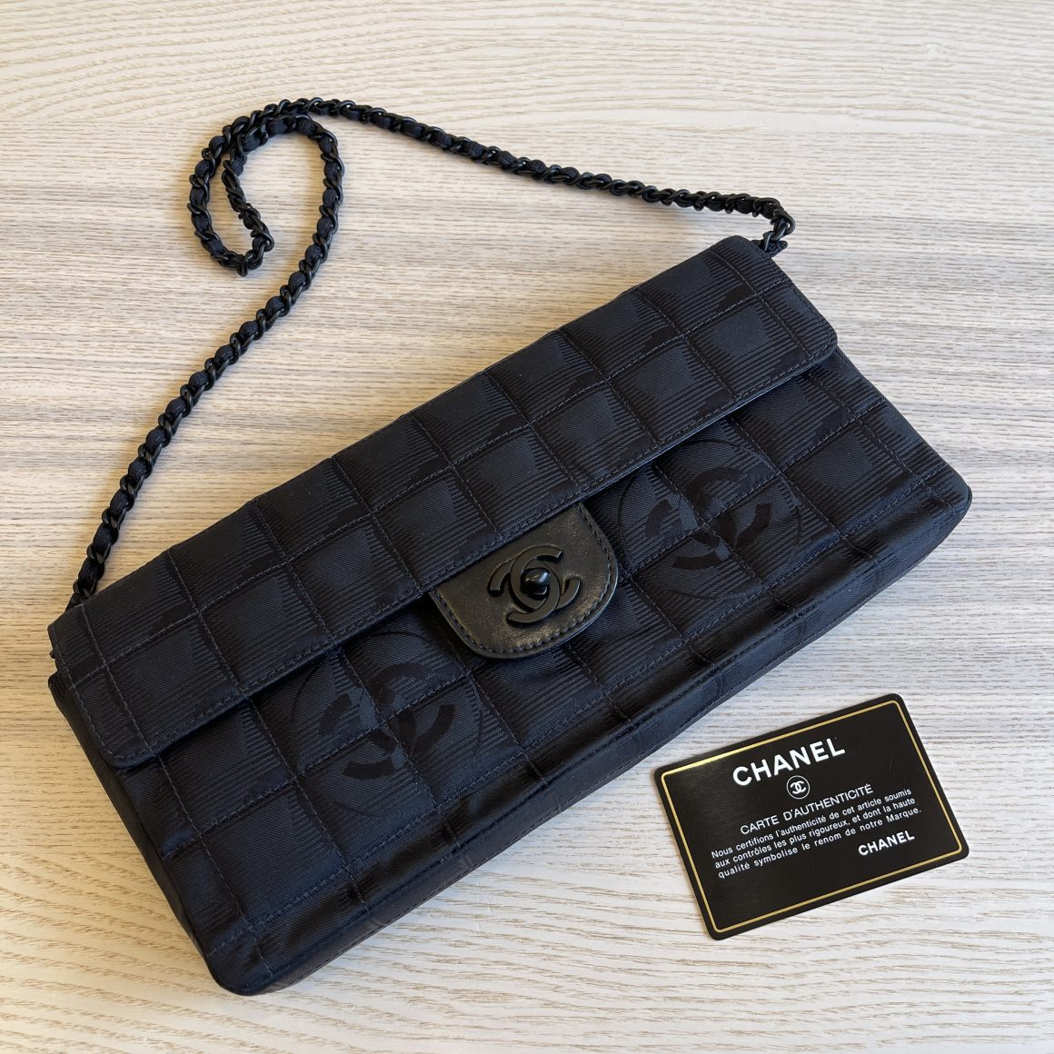 Chanel Black Patent Quilted East West Flap Bag at the best price