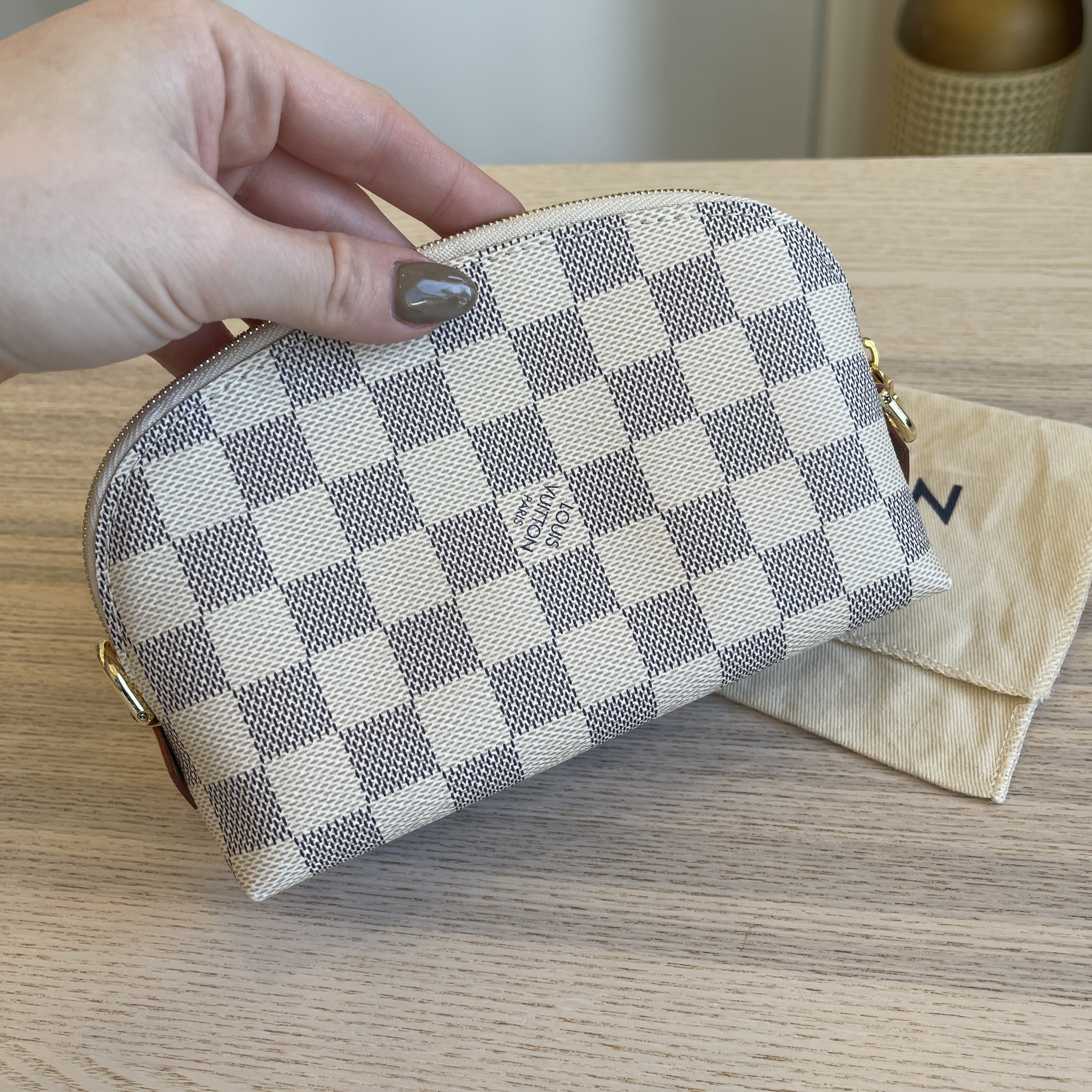 LOUIS VUITTON Damier Azur Cosmetic Pouch White