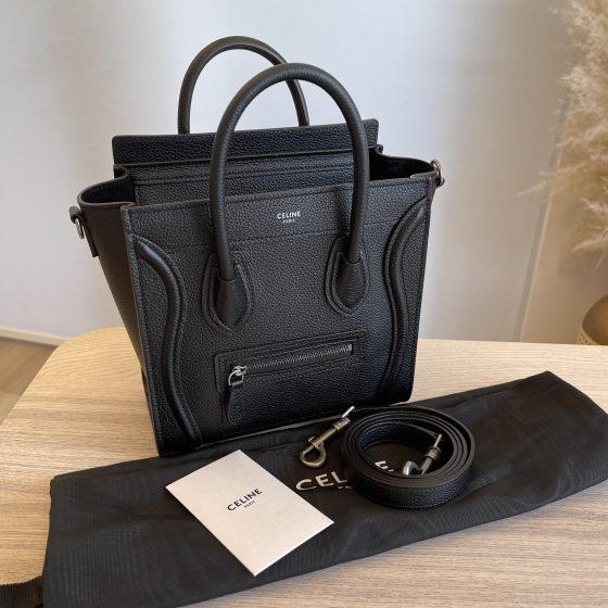 Celine Drummed Calfskin Nano Luggage Black